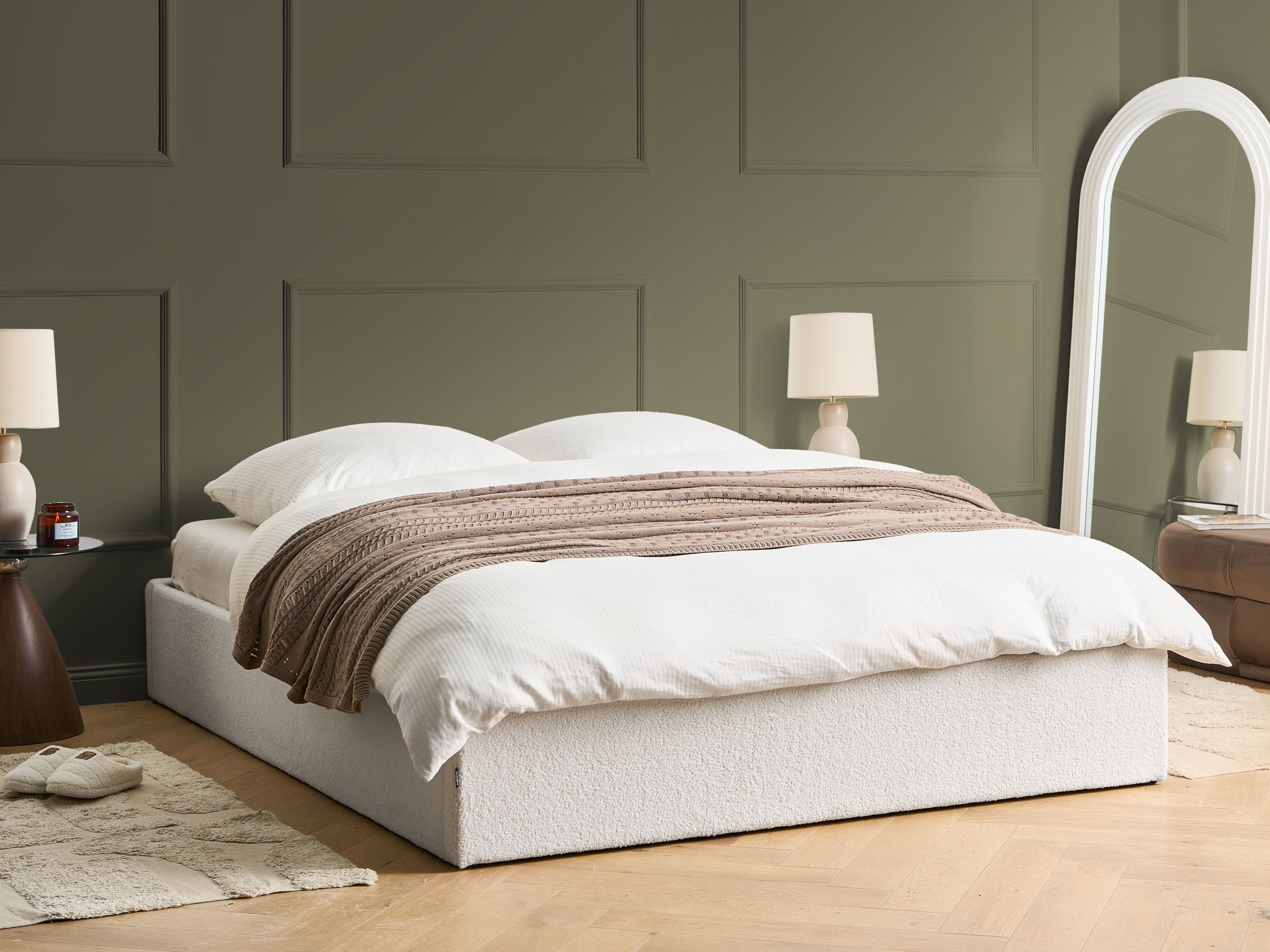 Ottoman Bed without Headboard Boucle DINAN 160 x 200 cm (EU King Size) Off-White