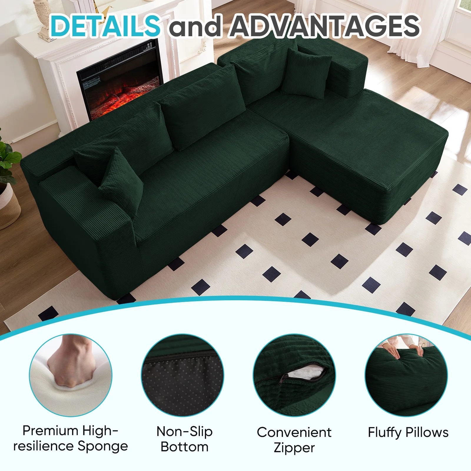 ZAFLY 106" Cloud Sectional Couch with Chaise, No Assembly Required L Shaped Sleeper Sofa, Oversized Deep Seat Modular Couches and Sofas for Living Room - Right, Black - Image 31