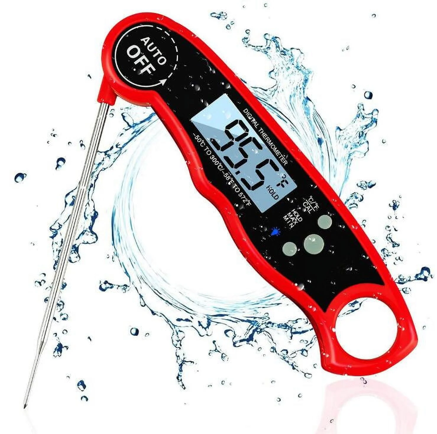 SUGIFT Waterproof Digital Instant Read Meat Thermometer with 4.7�?Folding Probe Calibration Function for Cooking Food Candy, BBQ Grill, Smokers