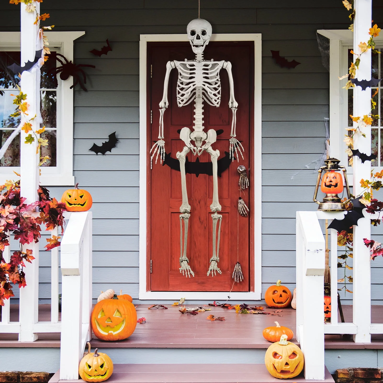 Costway 5.4 FT Halloween Skeleton Decoration Life Size Large Skeleton with Posable Joints 64.5 Inches Ivory White - Image 6 Costway 5.4 FT Halloween Skeleton Decoration Life Size Large Skeleton with Posable Joints 64.5 Inches Ivory White - Image 6