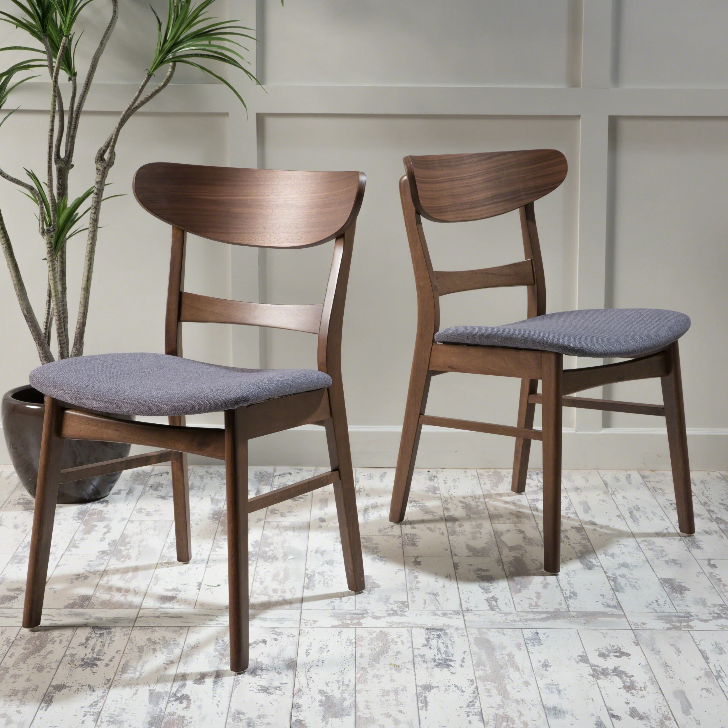 GDFSTUDIO Mid Century Modern Fabric Upholstered Rubberwood Dining Chairs, Set of 2, Dark Gray and Walnut - Image 2
