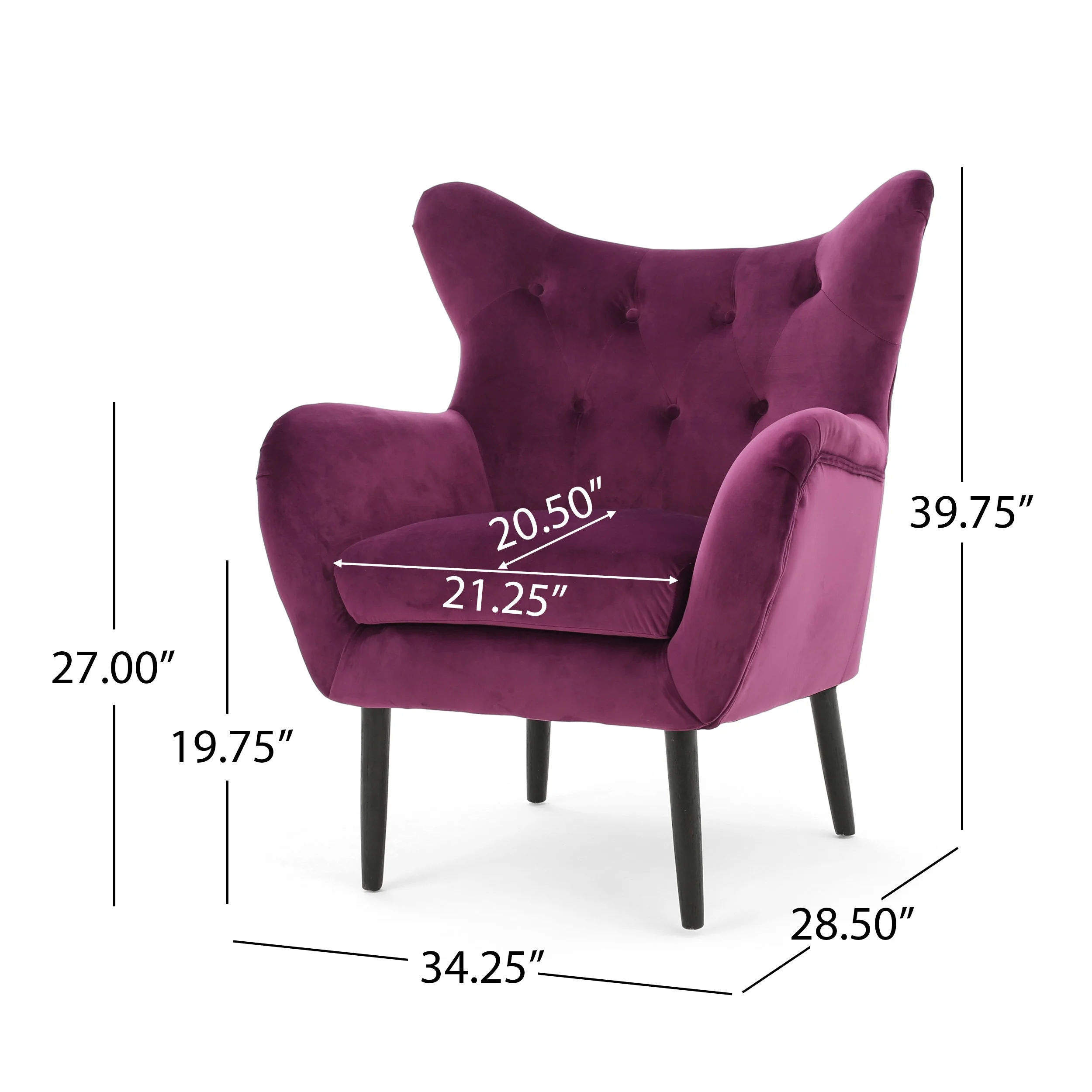 Noble House Simon Velvet Wingback Chair, Purple - Image 12