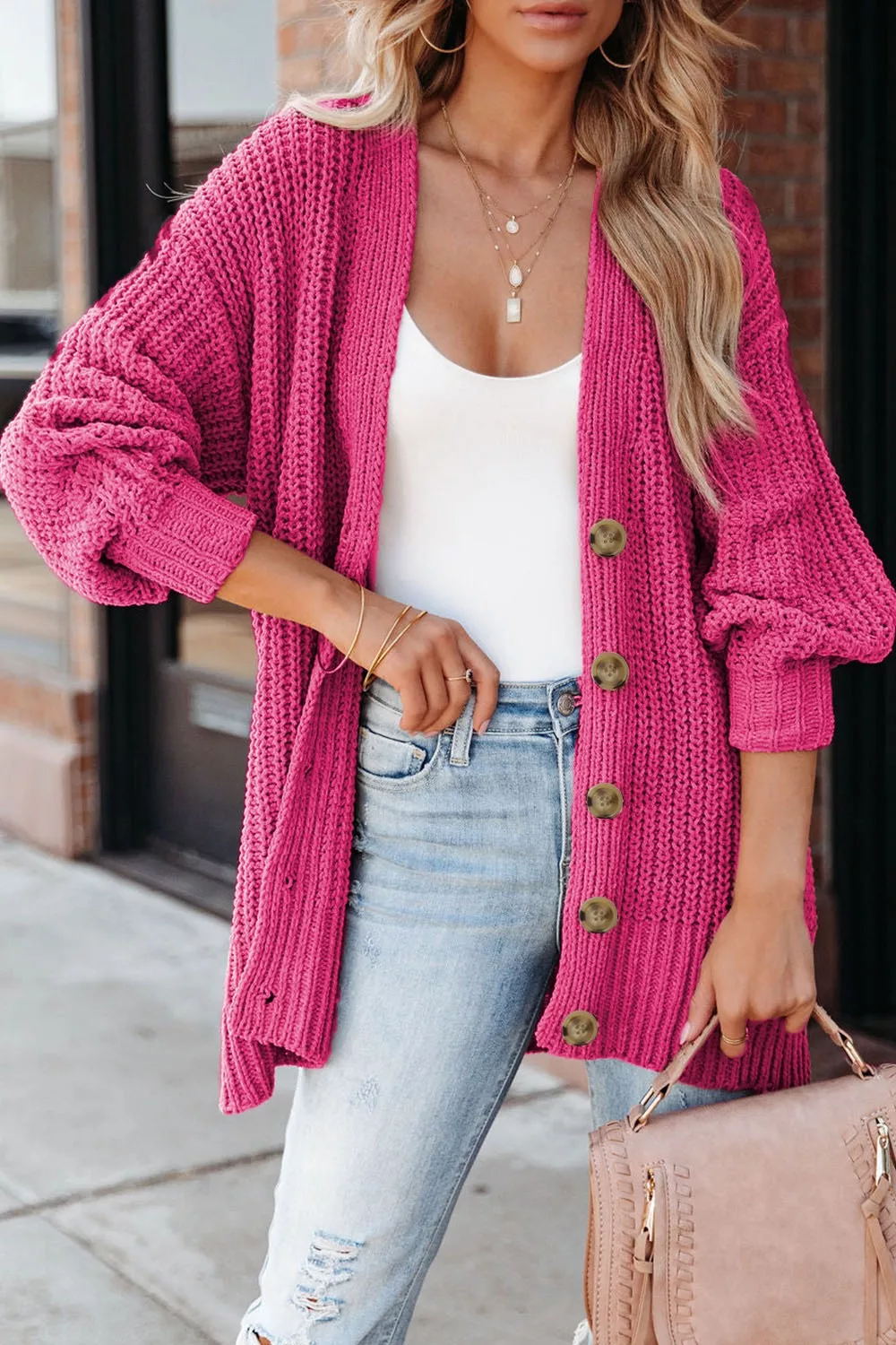 Chunky Knit Button-Down Cardigan - ZKZOOK