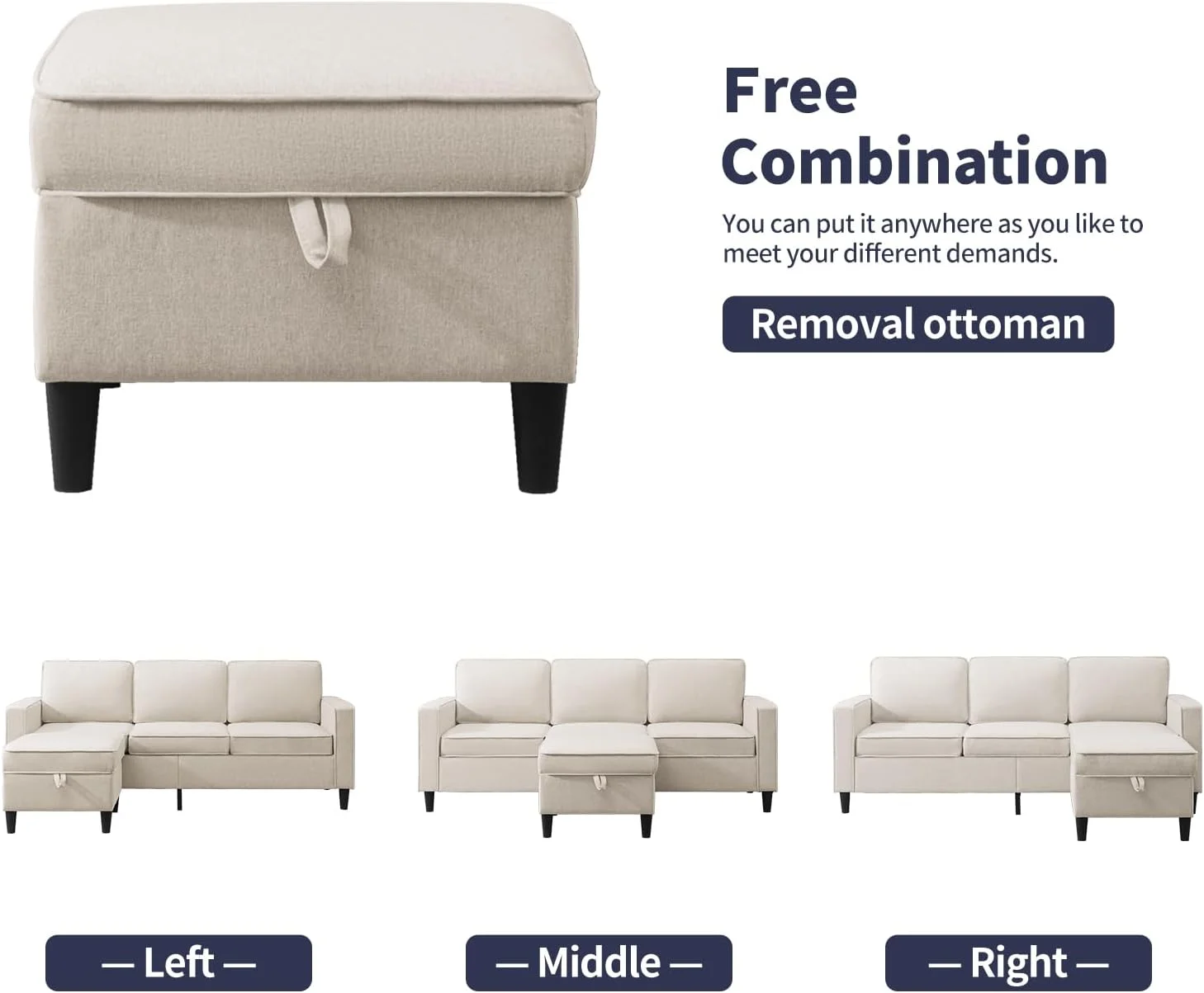 ijuicy Sectional Sofa Set,3PCS Living Room Furniture Couch Sets with Movable Storage Ottoman & Side Pockets,Include Sofa,Loveseat&Chair,Dark Gray - Image 17