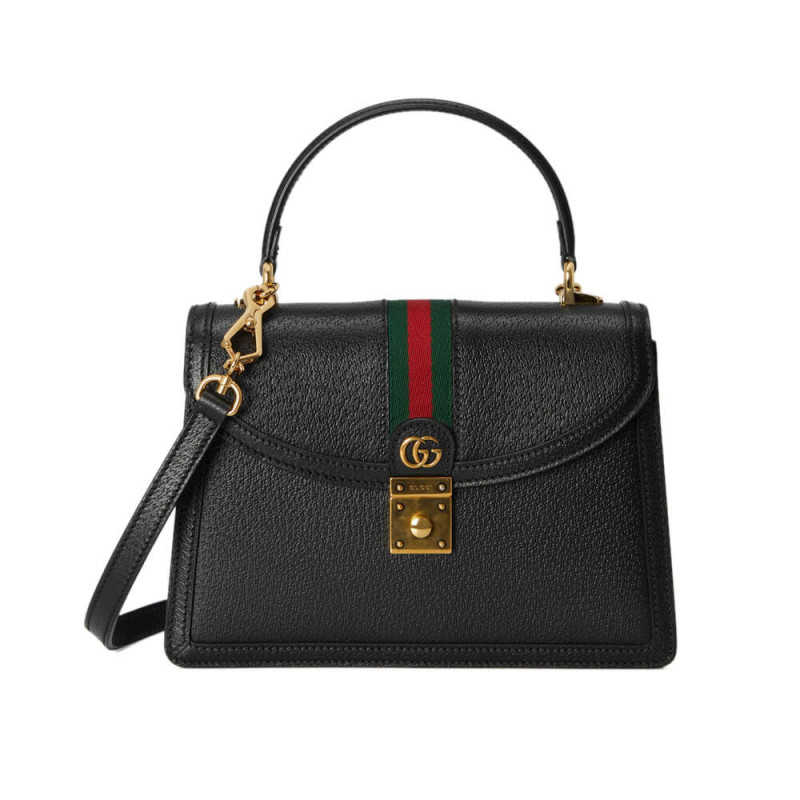 Replica Gucci Ophidia Leather Small Top Handle Bag With Web 651055