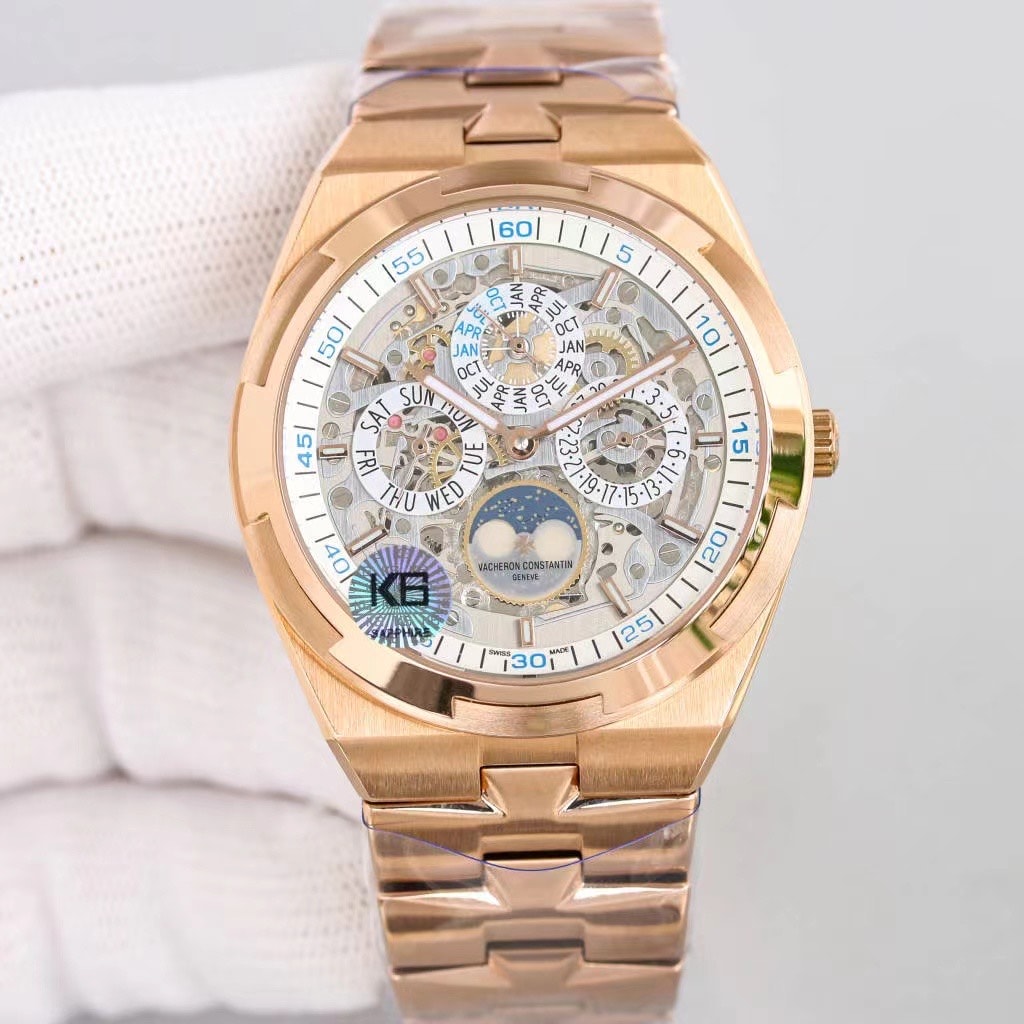 Fake Vacheron Constantin Replica Watch Overseas perpetual calendar ultra-thin skeleton Boutique Exclusive 41.5 MM PINK GOLD 4300V/220R-B547(1:1 replica) - Elite Watch Atelier