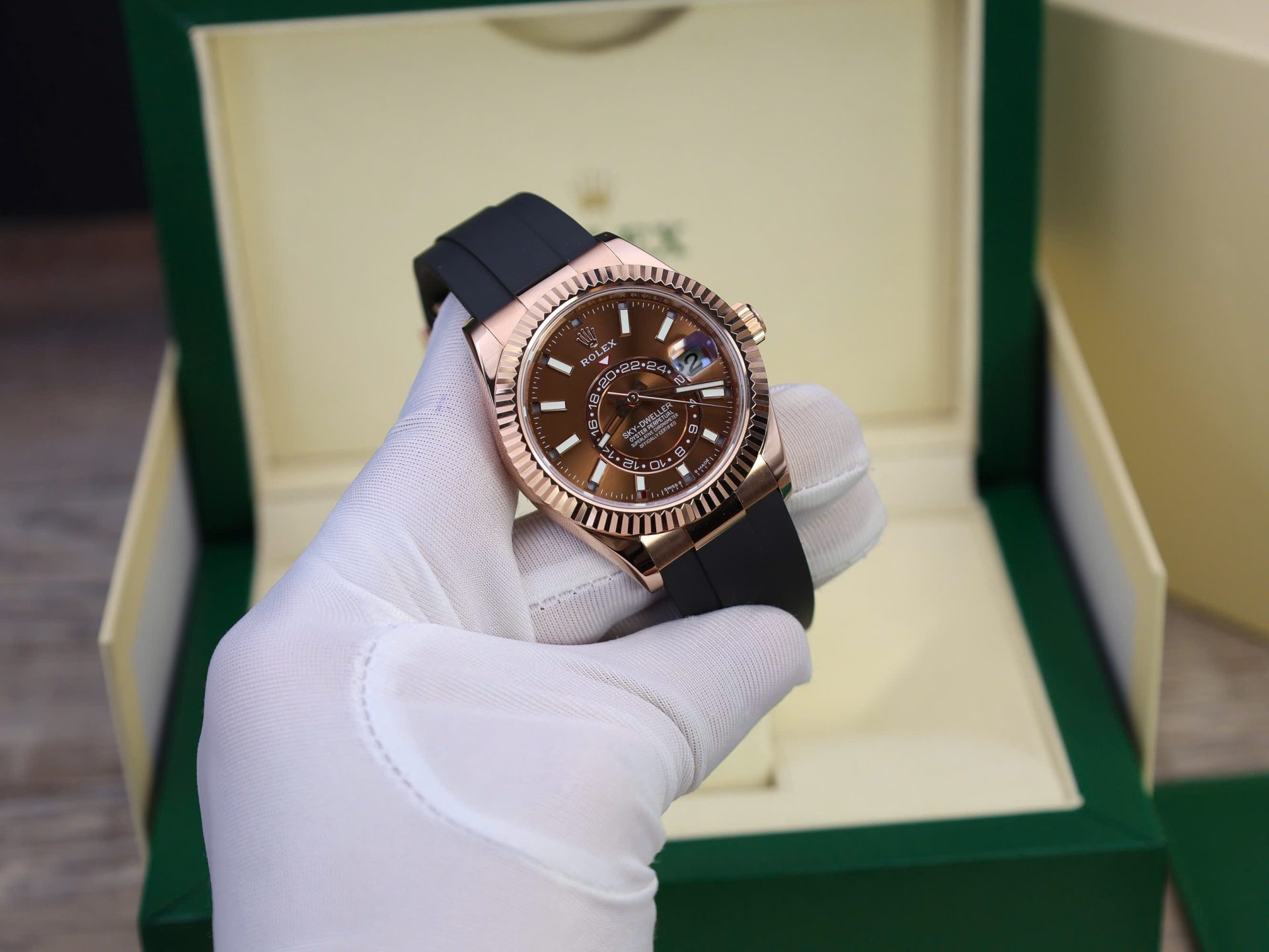 Rolex Sky-Dweller M336235 Custom Gold Wrapped Chocolate Dial 42mm - Top club