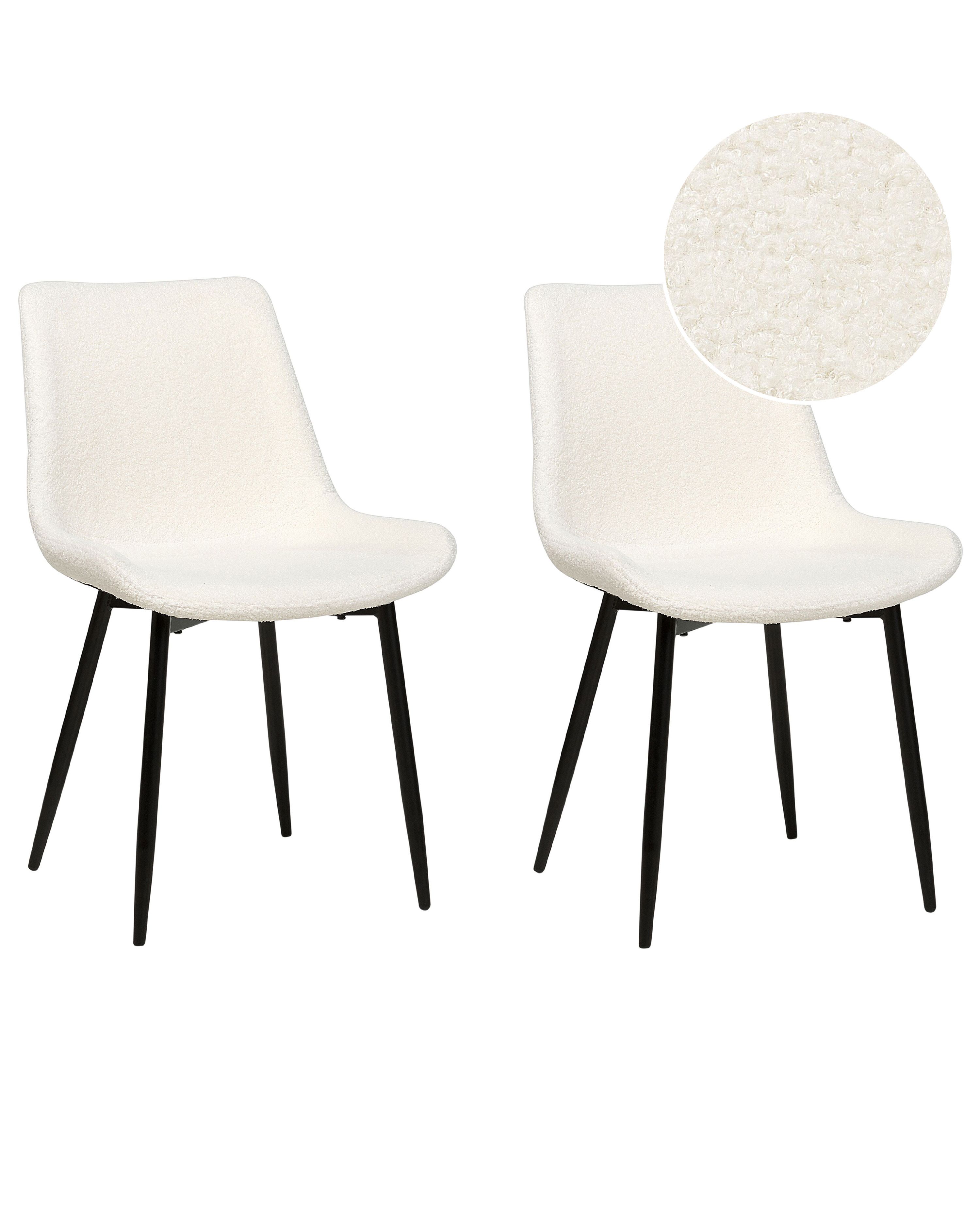 Set of 2 Dining Chairs AVILLA Boucle White