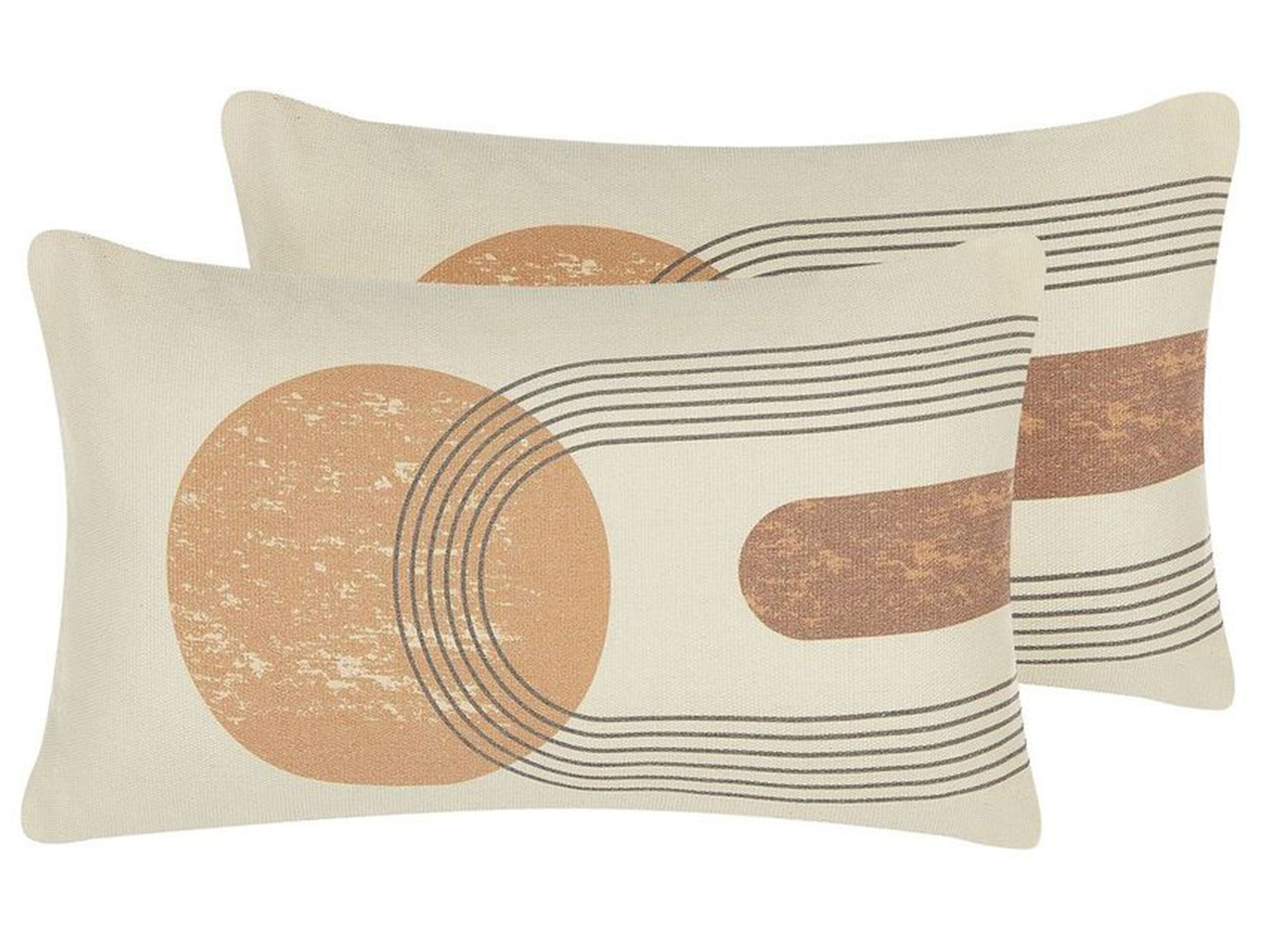 Set of 2 Decorative Cushions NASTURTIUM 30 x 50 cm Beige Geometric Pattern