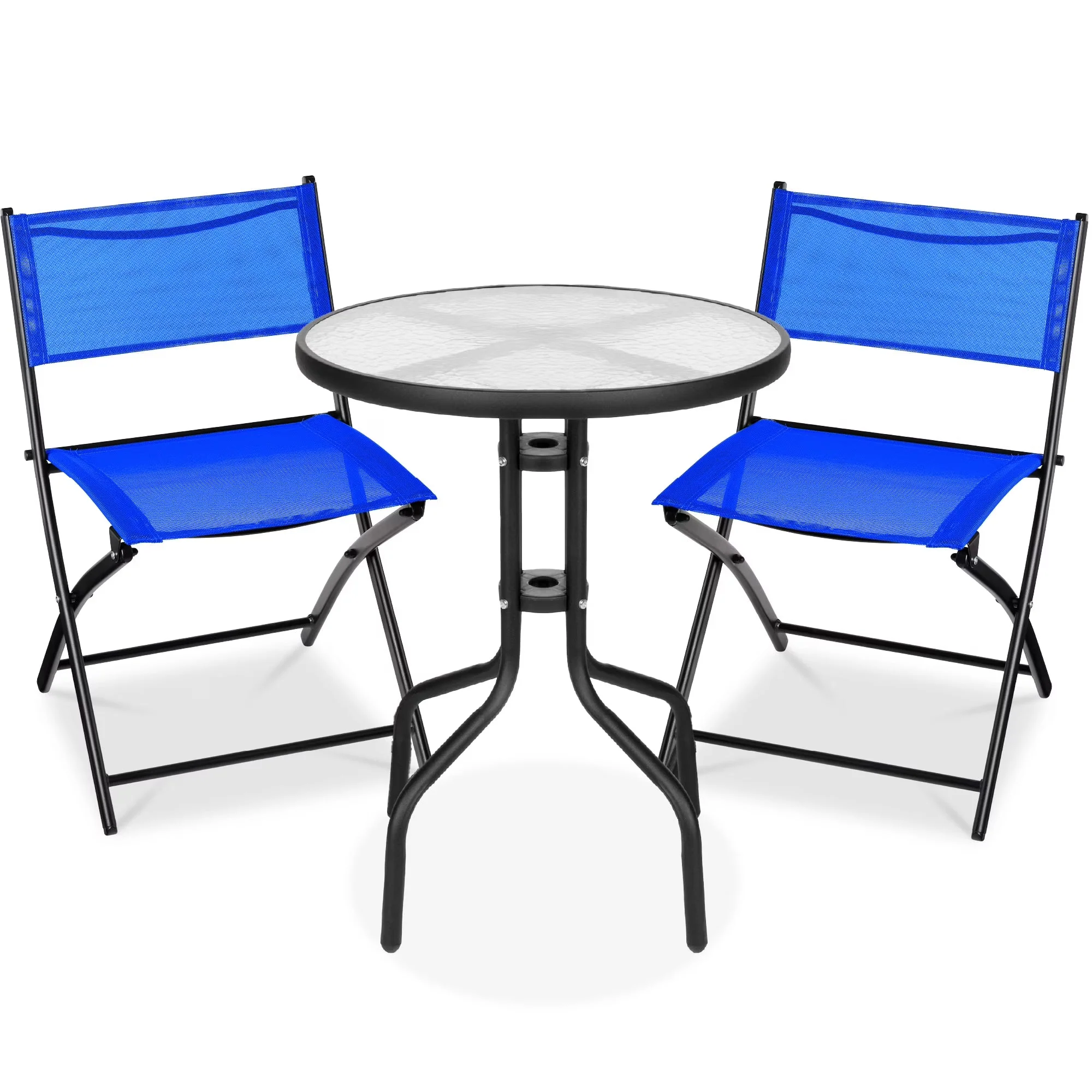 Best Choice Products 3-Piece Patio Bistro Dining Set With Glass Tabletop And Folding Chairs - Gray - Image 8 Best Choice Products 3-Piece Patio Bistro Dining Set With Glass Tabletop And Folding Chairs - Gray - Image 8