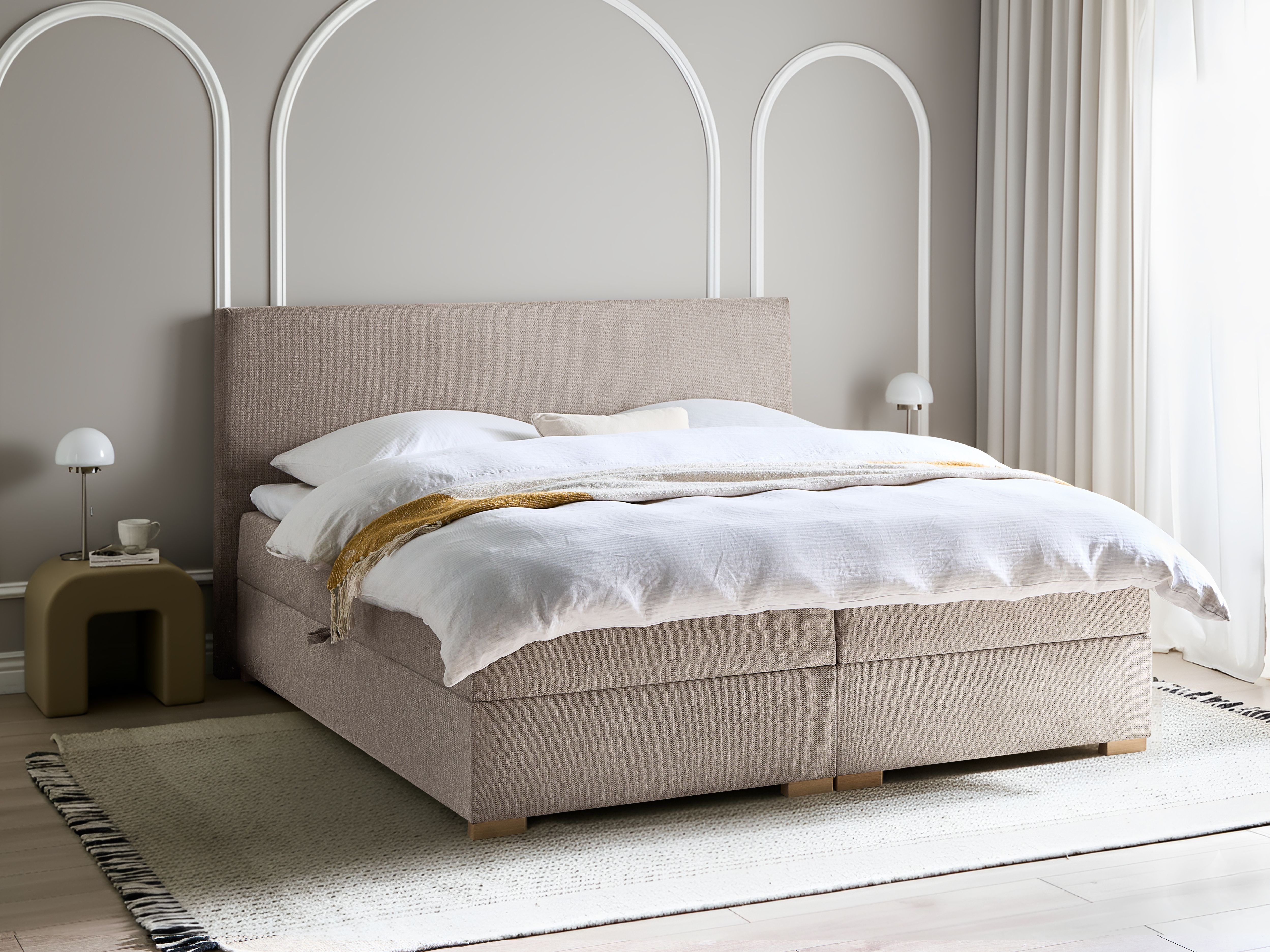 Divan Bed with Storage Fabric MAJOR 180 x 200 cm (EU Super King) Taupe