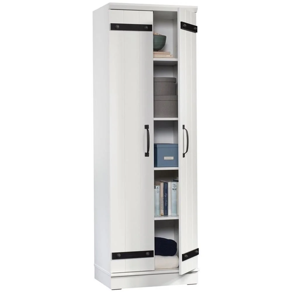 Pemberly Row Farmhouse Engineered Wood 2-Door Narrow Storage Cabinet in Salt Oak - Image 17