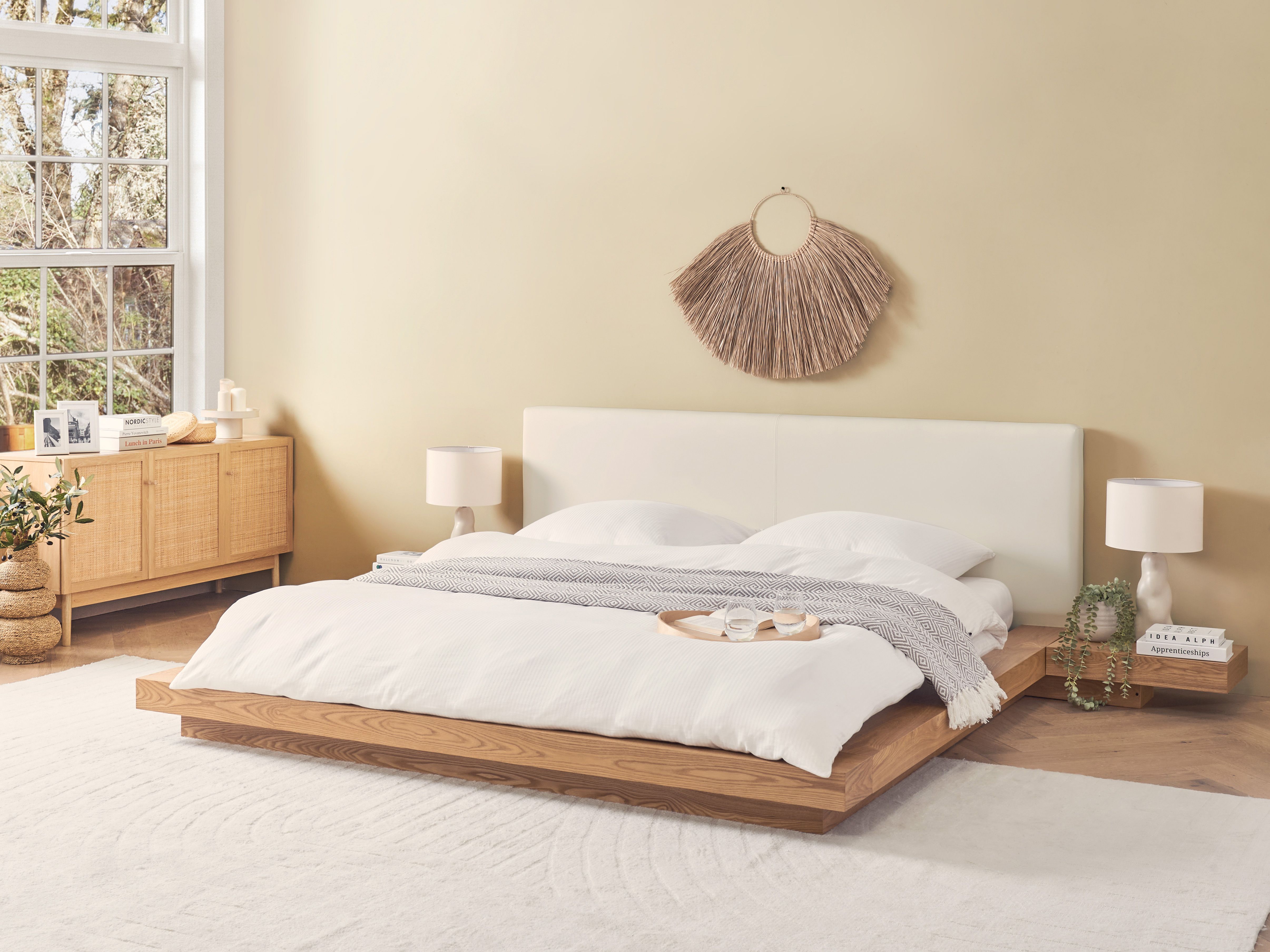 Waterbed Faux Leather ZEN 180 x 200 cm (EU Super King) Natural Ash Wood