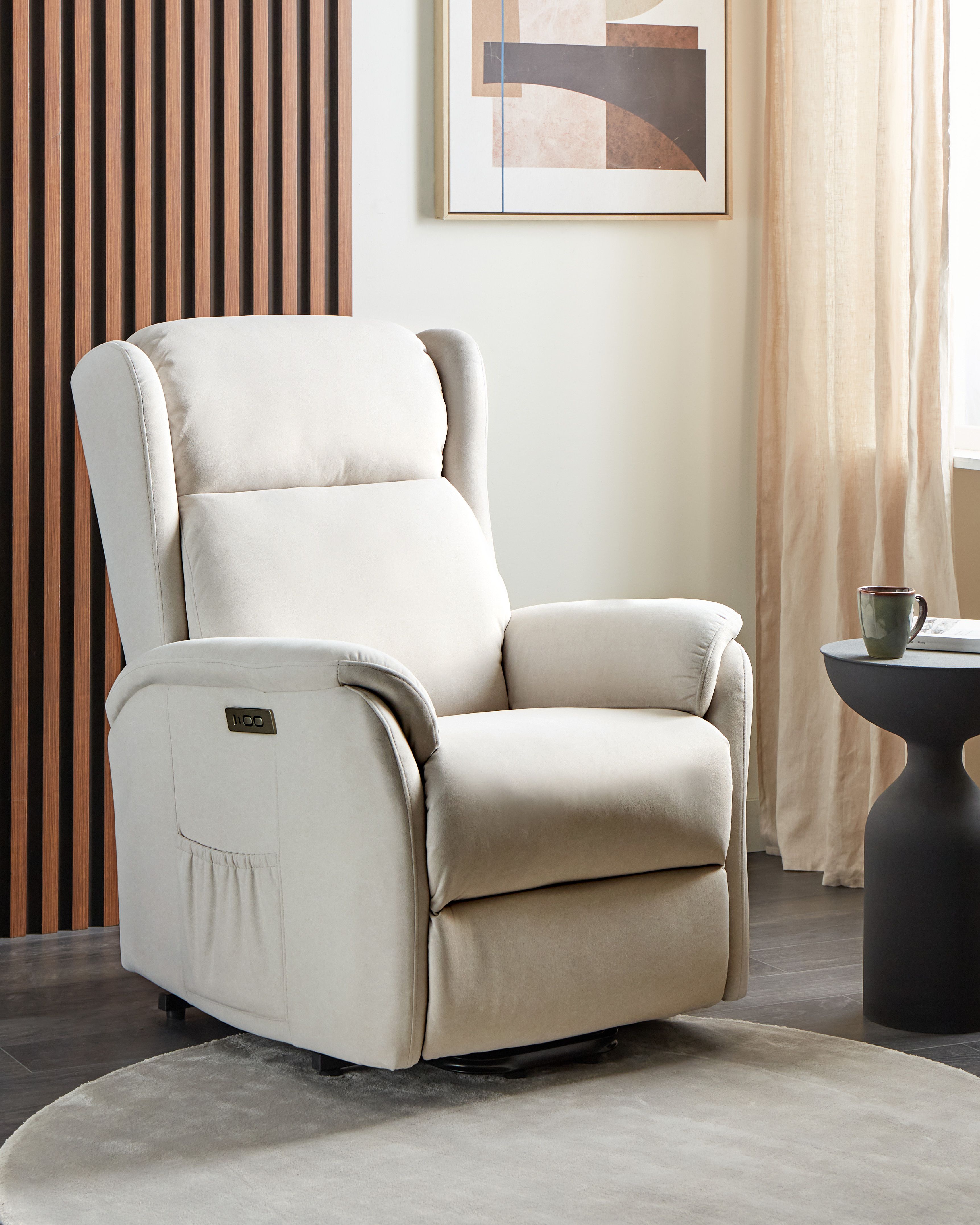 Electric Recliner Chair ELEGY with Footrest Fabric Light Beige
