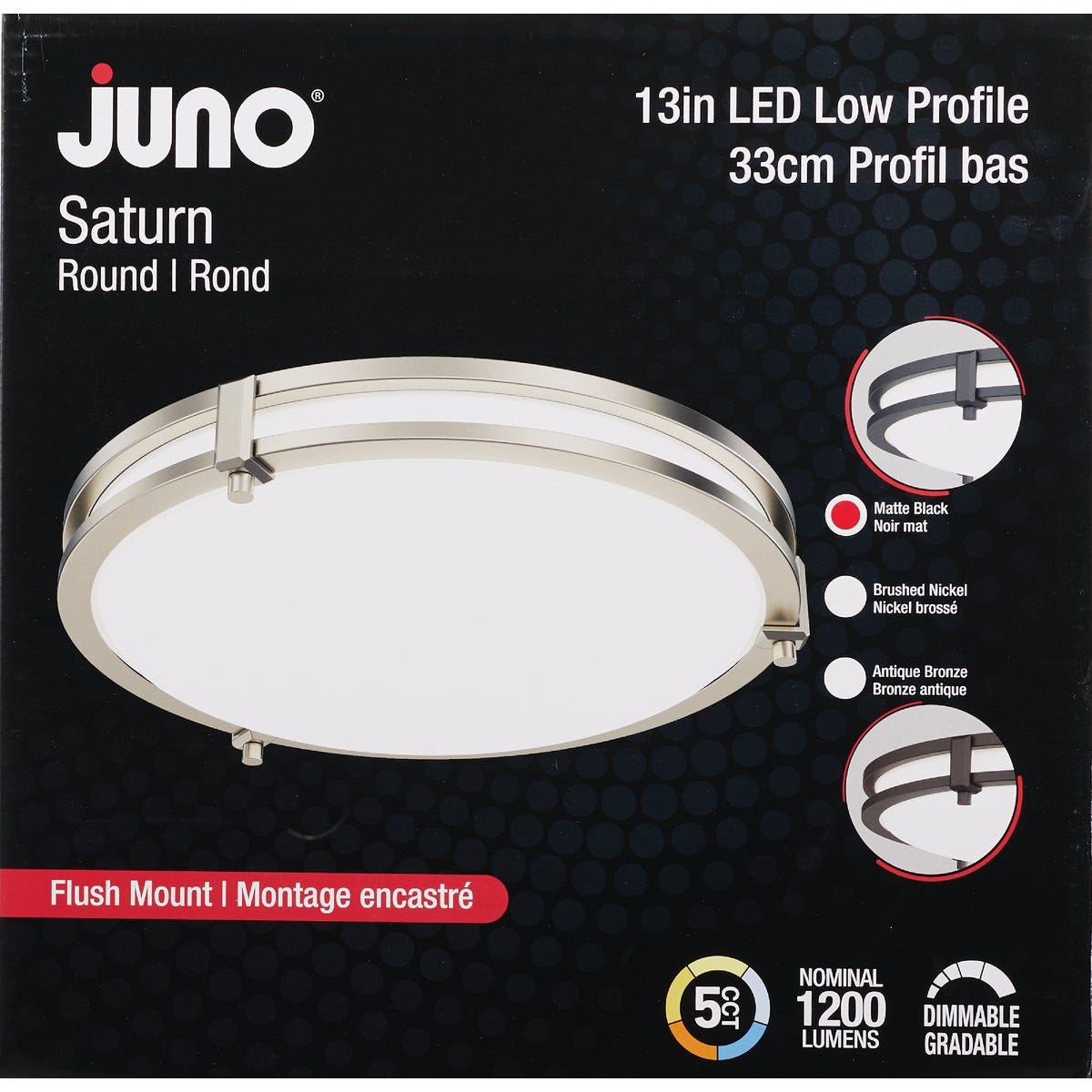 Juno Saturn 13 In. Matte Black Round Semi-Flush Mount Light Fixture