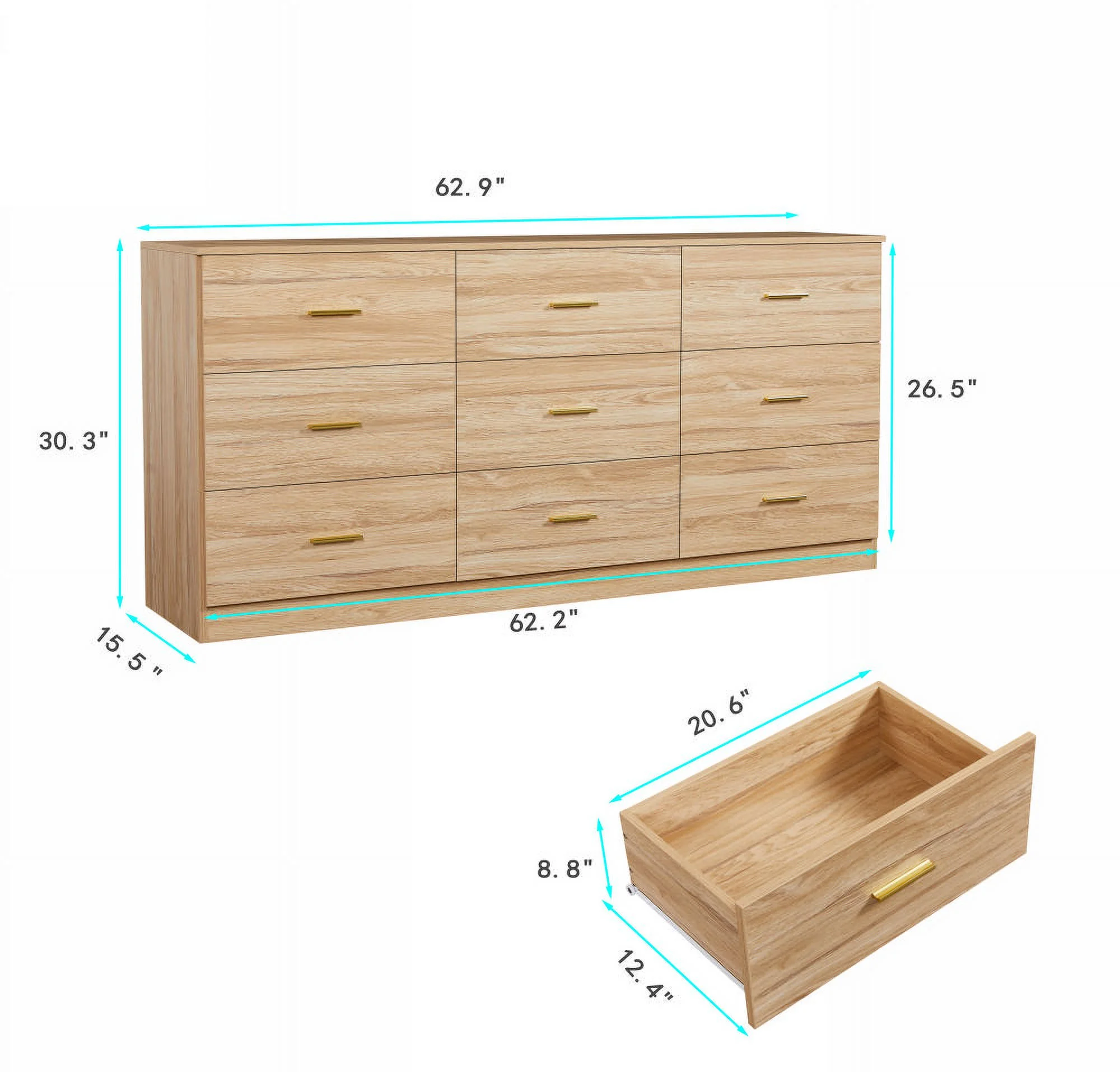 Aukfa Wood 9 Drawer Dresser for Bedroom, Long Chest of 9 Drawers TV Stand,Walnut