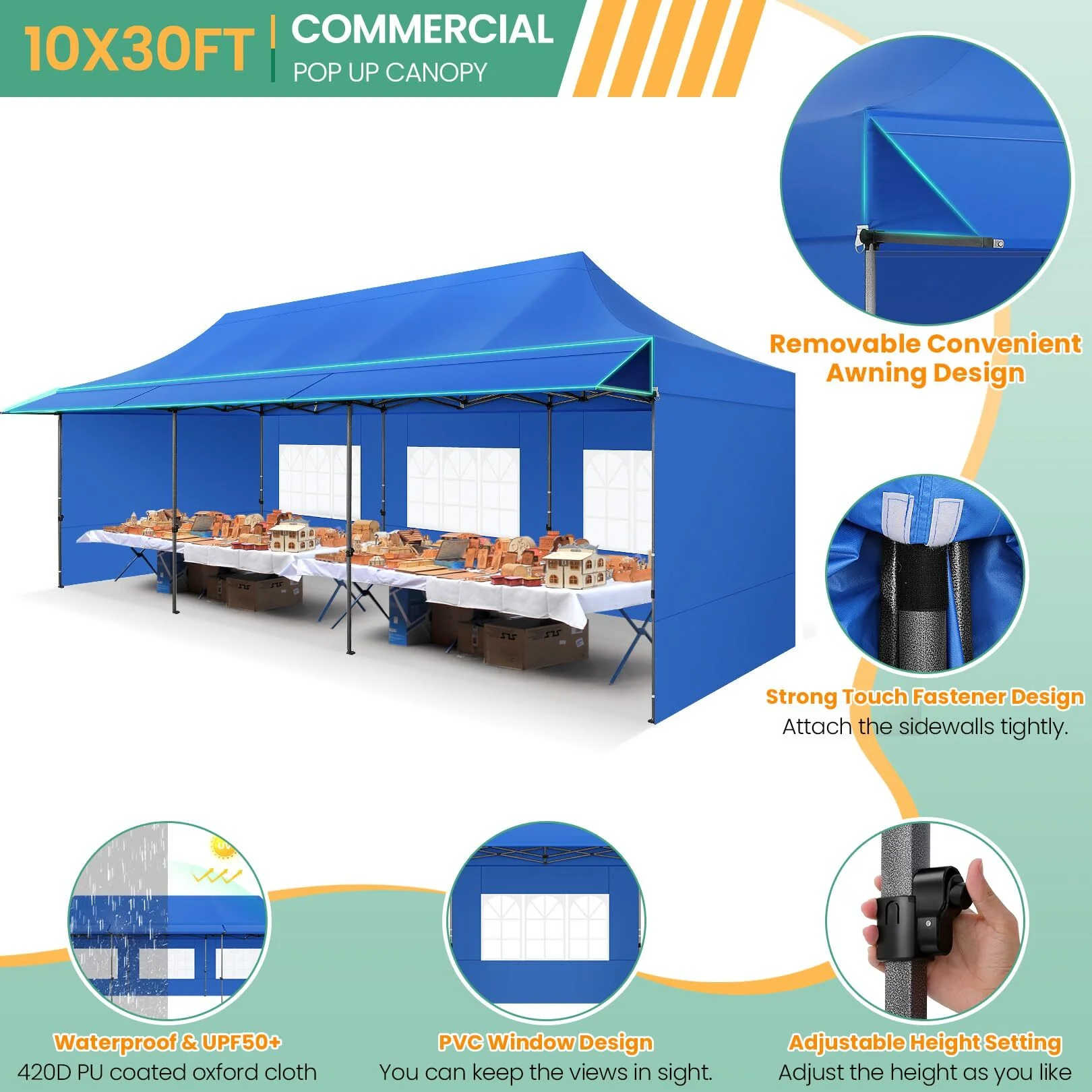 COBIZI 10x20 Pop Up Canopy Heavy Duty Party Tent with Removable Awning and Sidewalls,Easy Up Outdoor Wedding Canopy,Gazebo All Season Windproof&Waterproof with Roller Bag UPF 50+,Black - Image 40