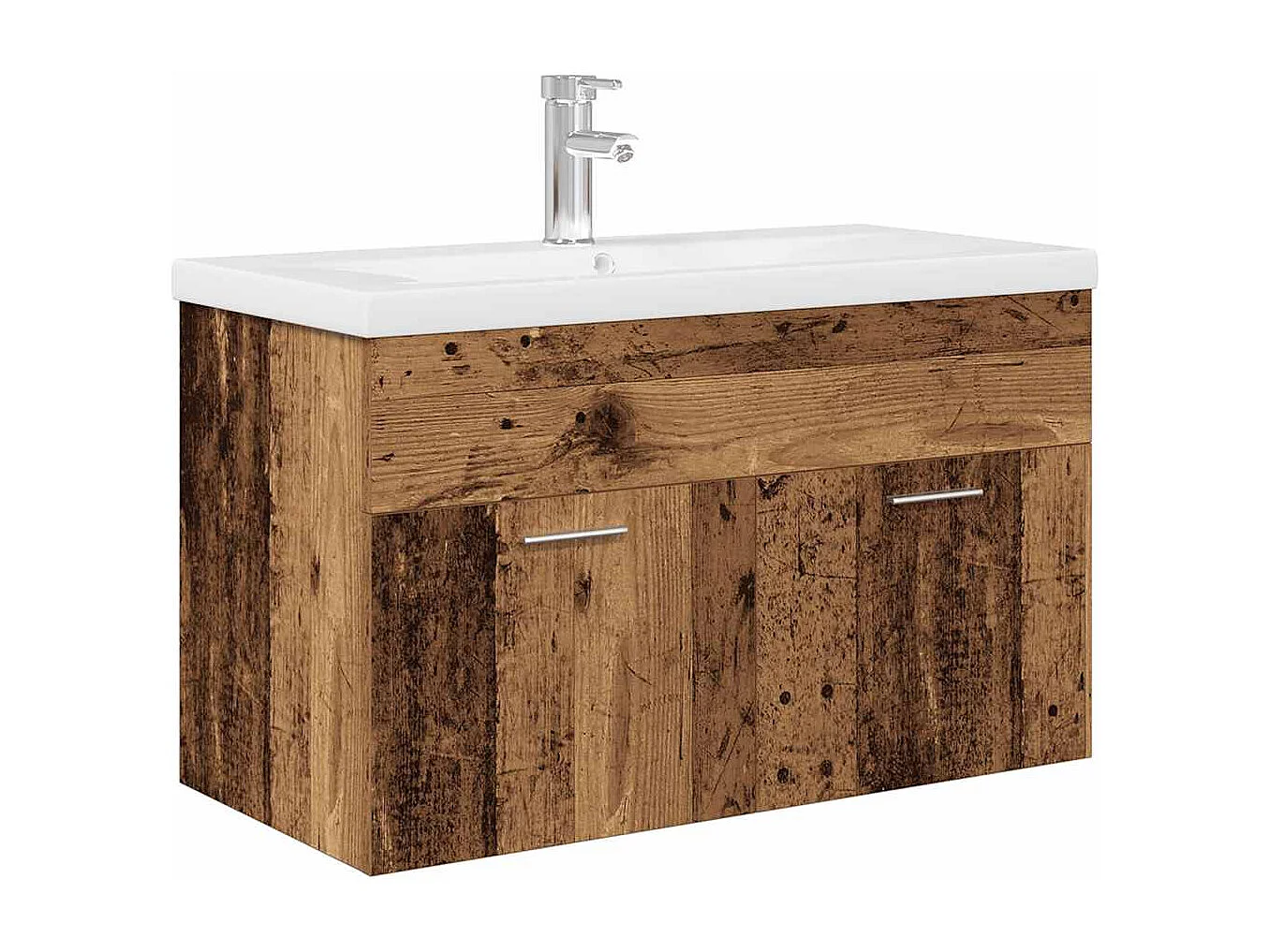 Meuble lavabo avec bassin et robinet intégrés vieux bois