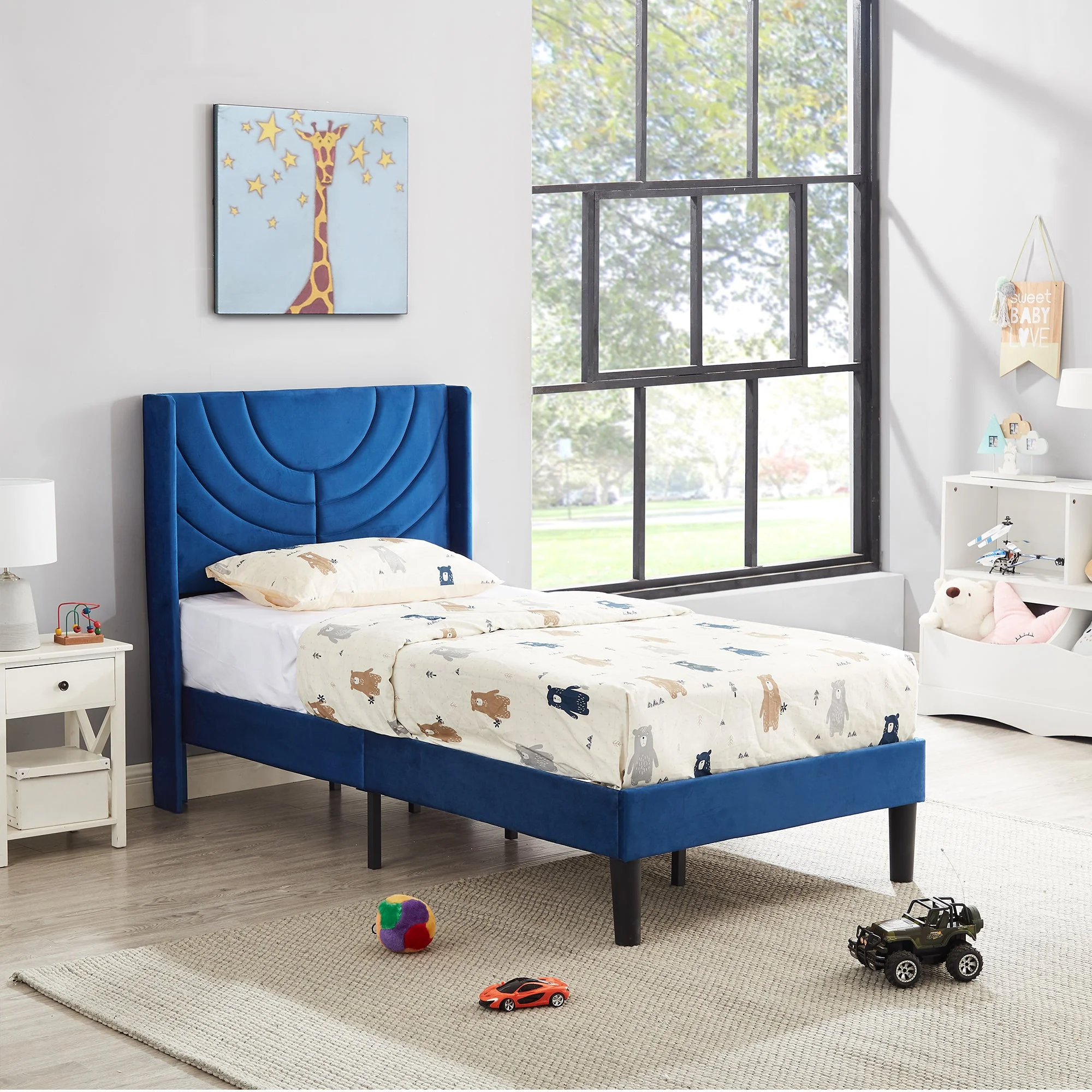 VECELO Set of 2 Twin Bed Frames, Modern Upholstered Platform Bed Frame with Tufted Headboard, No Box Spring Needed, Dark Green - Image 19