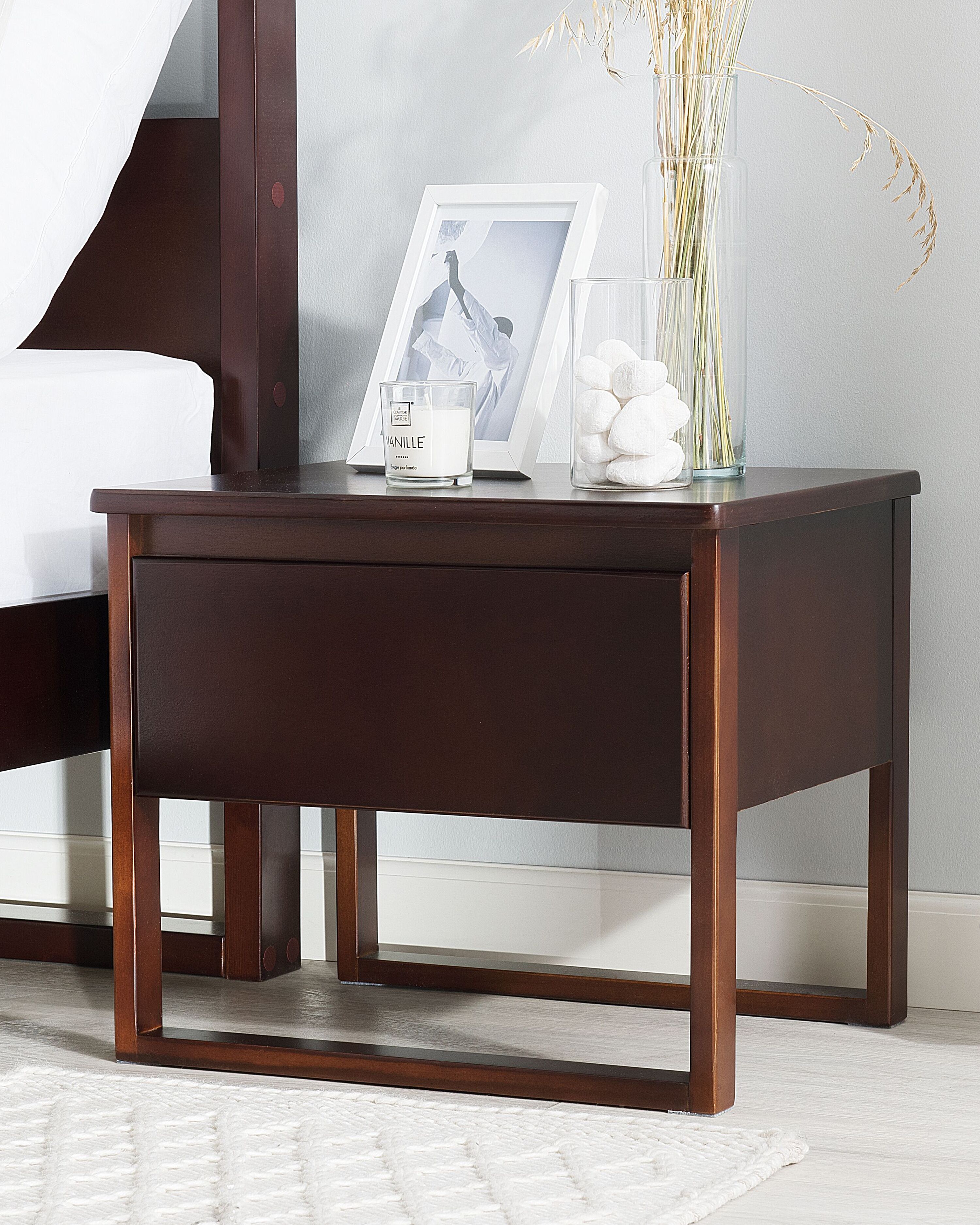 1 Drawer Bedside Table GIULIA Pine Wood Dark Brown