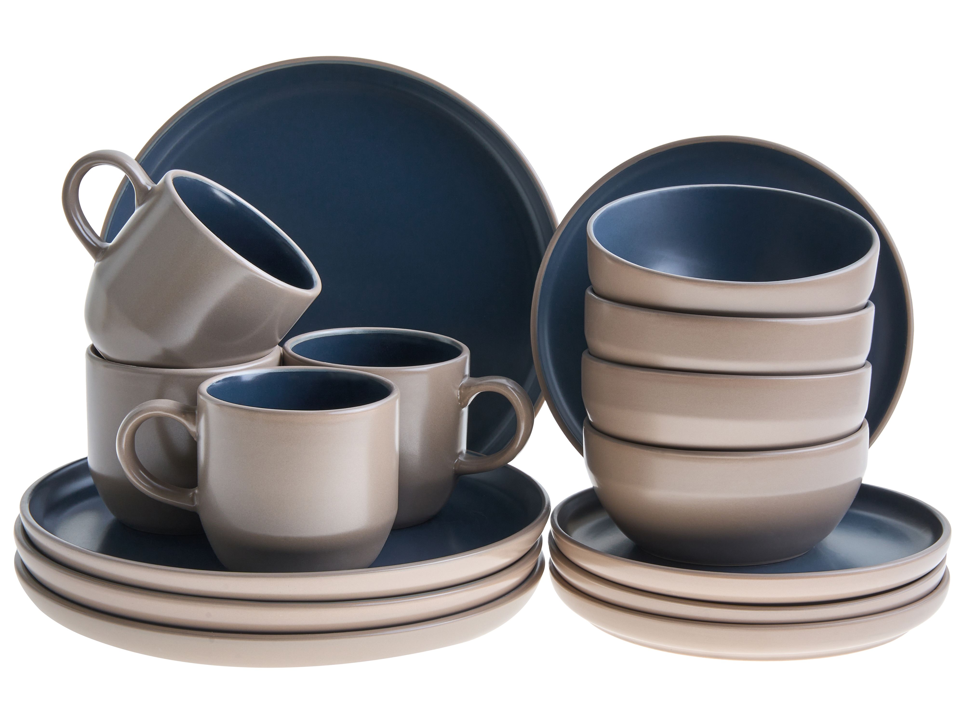 Set of 16 Dinnerware NUTMEG Stoneware Beige/ Blue
