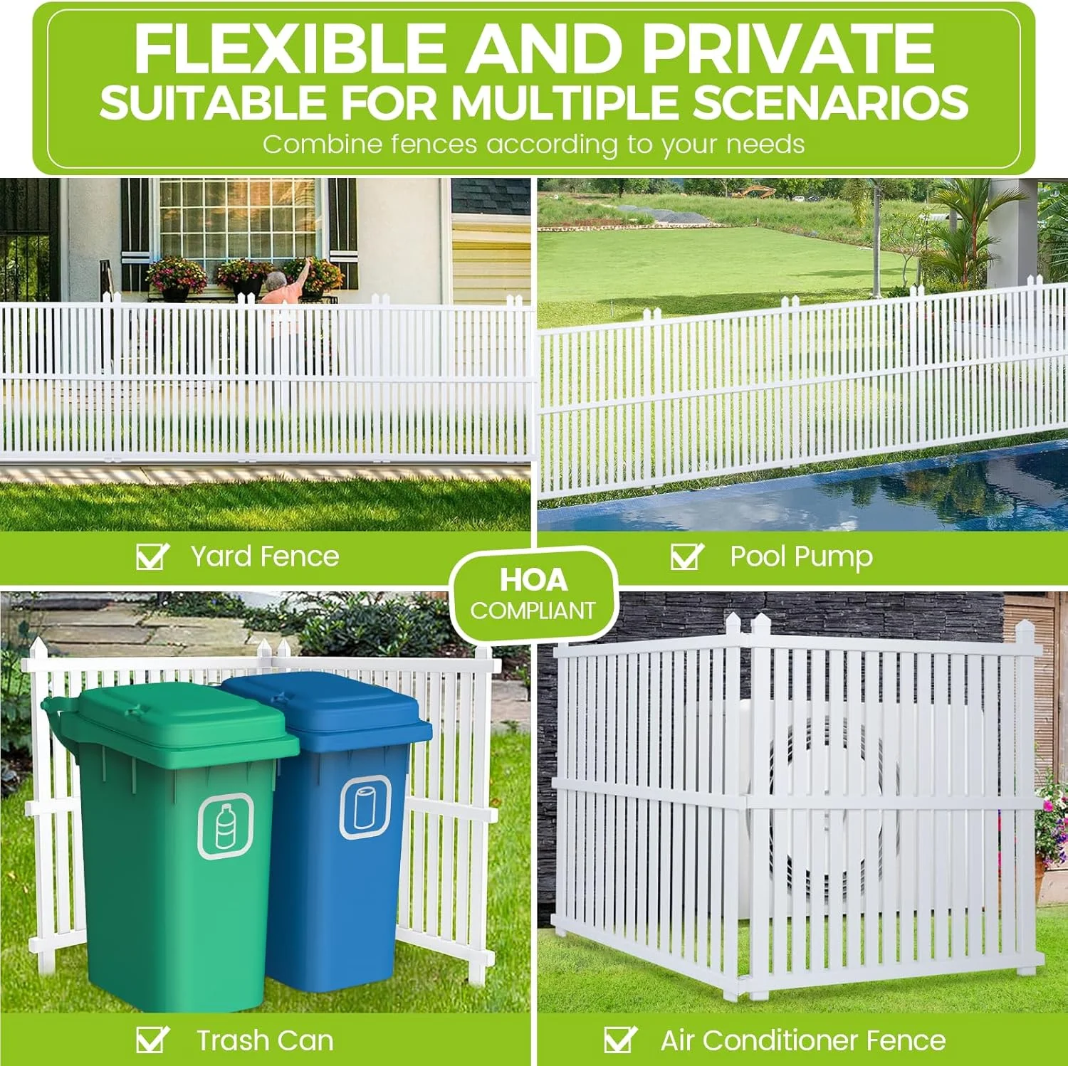 36"W X 45"H Outdoor Privacy Screen, Vinyl Air Conditioner Fence with Metal Stake, No Dig Trash Can Enclosure for Outside- 2 PVC Panels, White, Vertical - Image 5