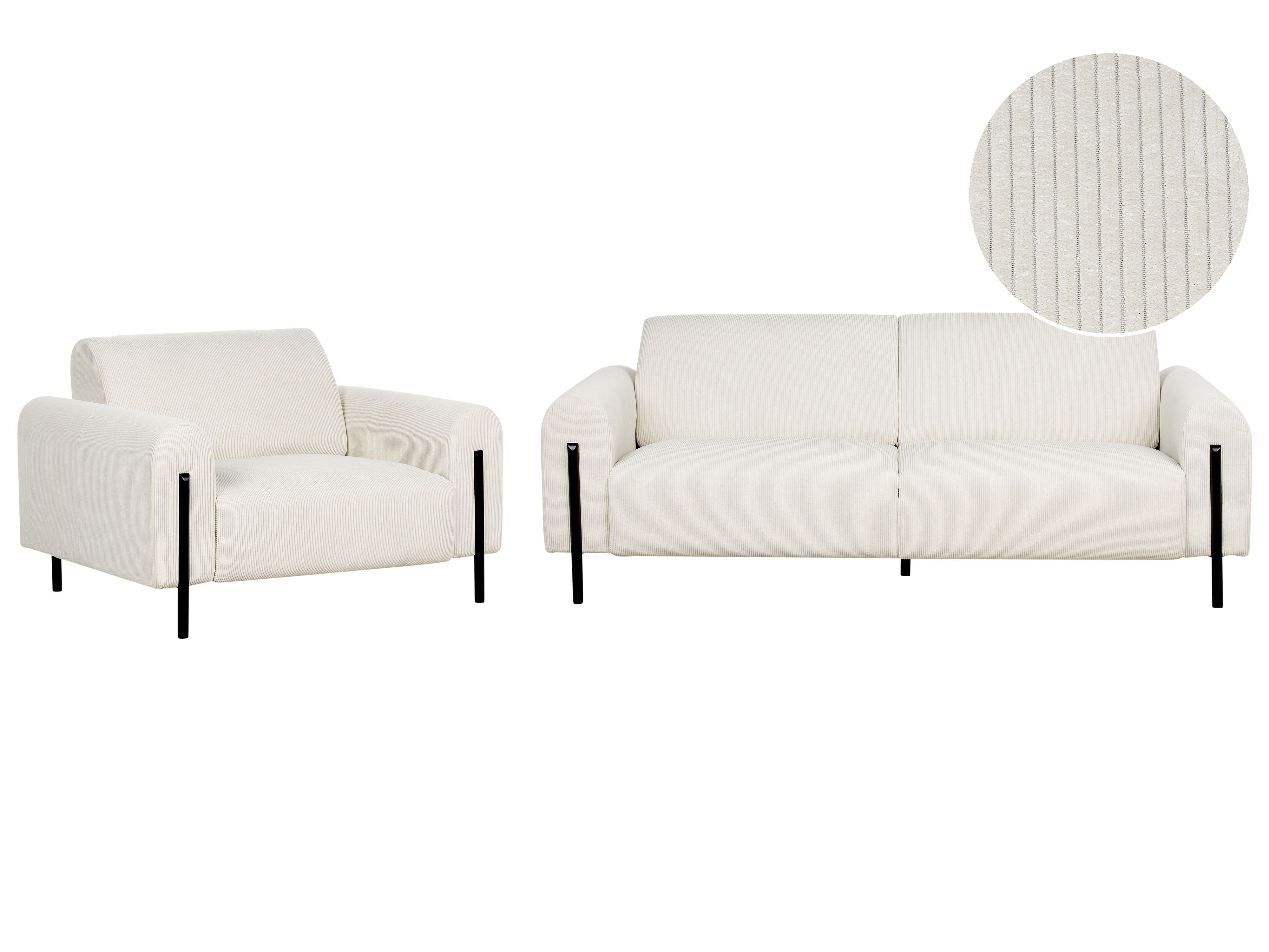 Living Room Set 4 Seater ASKIM Corduroy Off-White