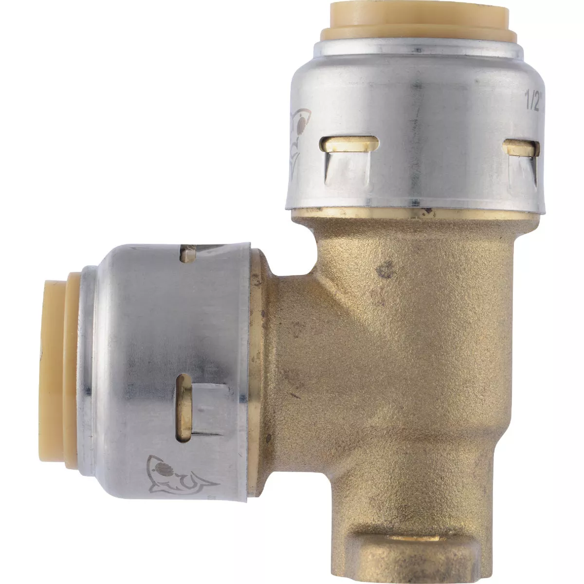 SharkBite 1/2 In. PTC x 1/2 In. PTC 90 Deg. Push-to-Connect Drop Ear Brass Elbow (1/4 Bend)
