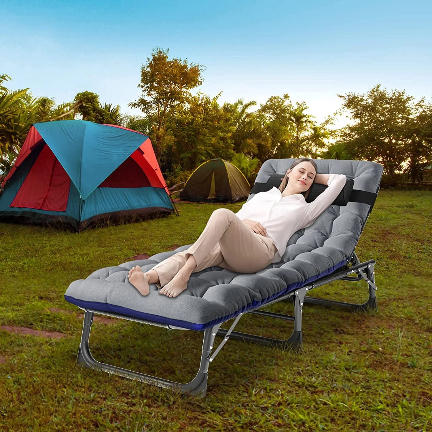 Slsy Folding Lounge Chair, 5-Position Adjustable Outdoor Reclining Chair, Folding Sleeping Bed Cot, Folding Chaise Lounge Chair for Pool Beach Patio Sunbathing - Image 9