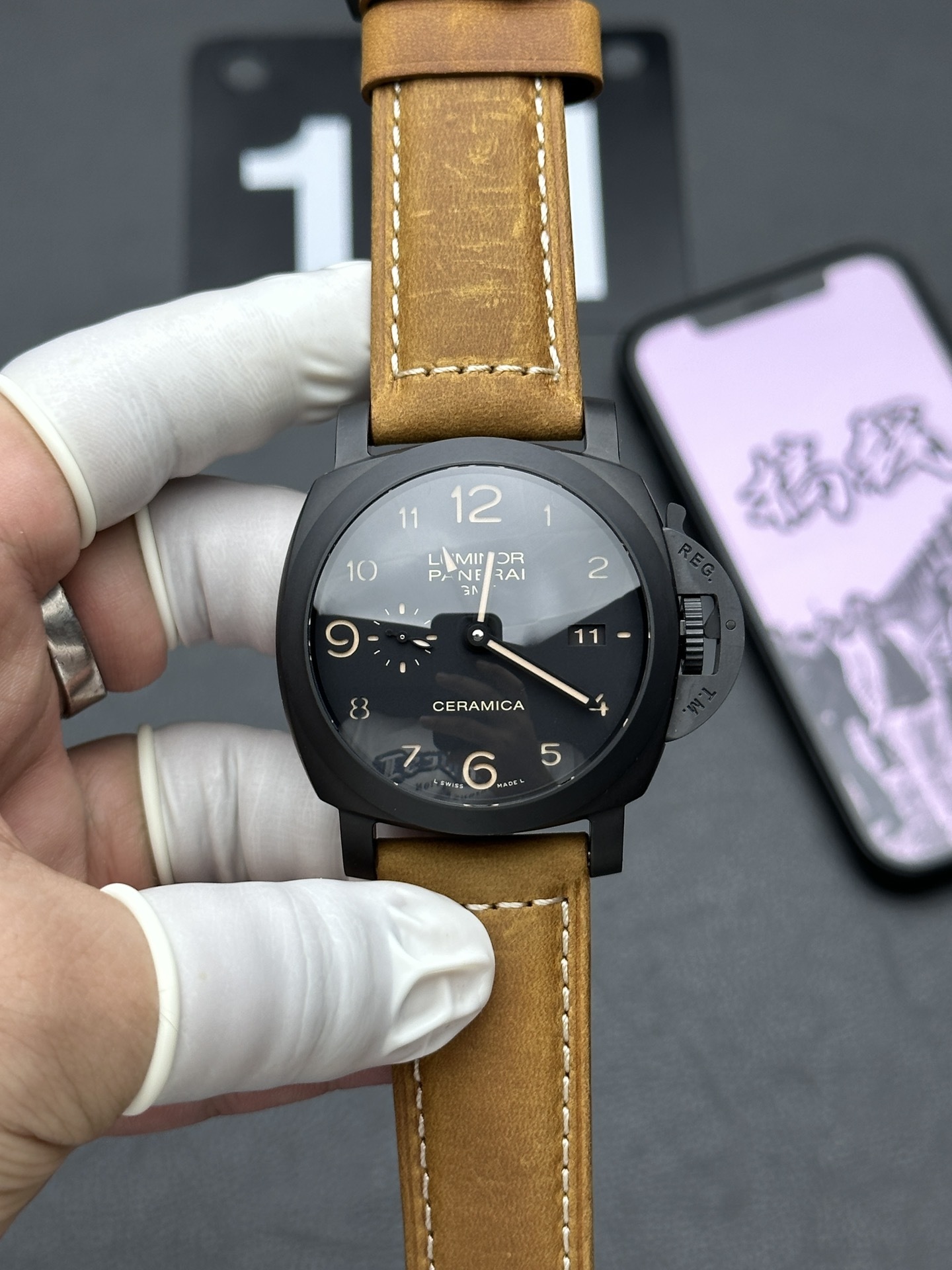Panerai Luminor 1950  Automatic Black Ceramic - Leather Strap  PAM00441(1:1 replica) - Top club
