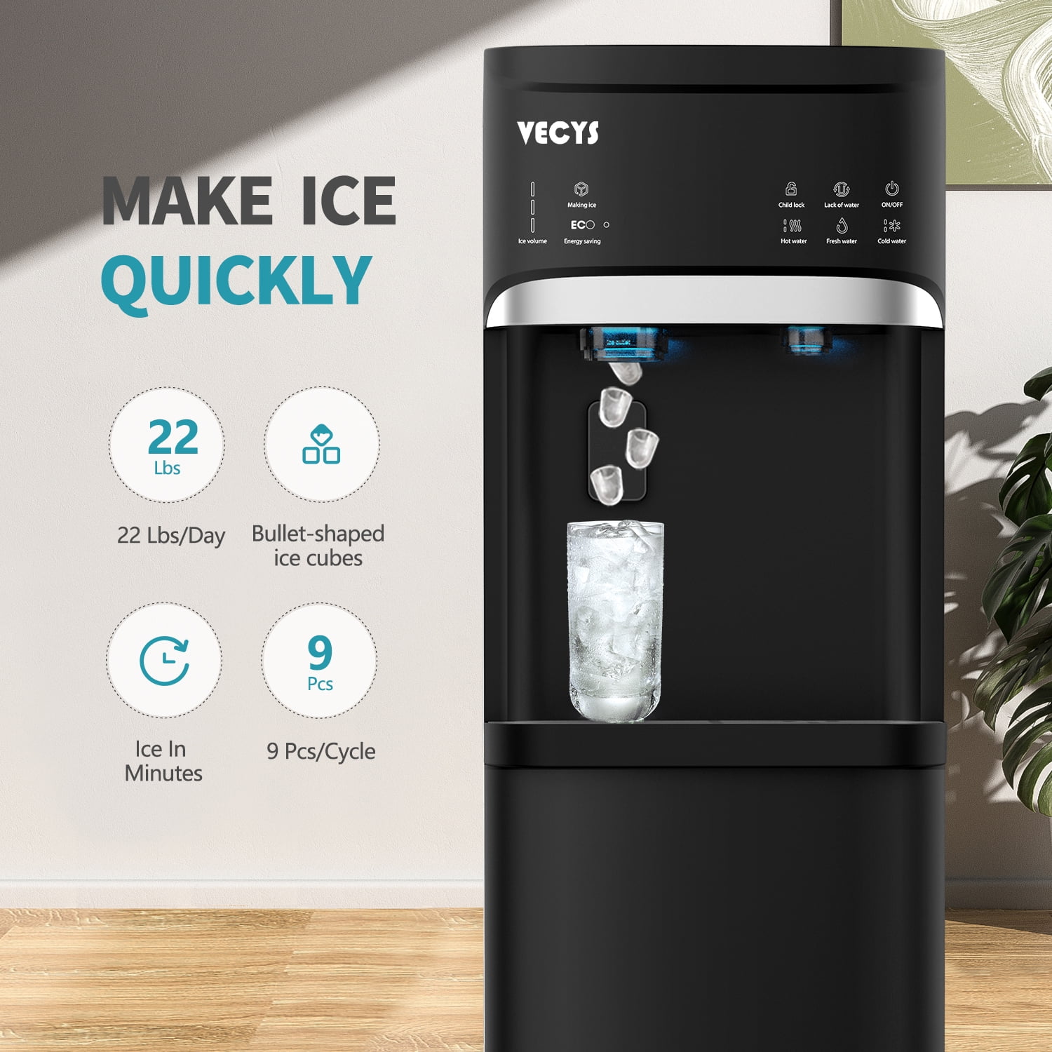 VECYS 5 gal Water Dispenser with Ice Maker, Self-clean & Child Lock - Image 4