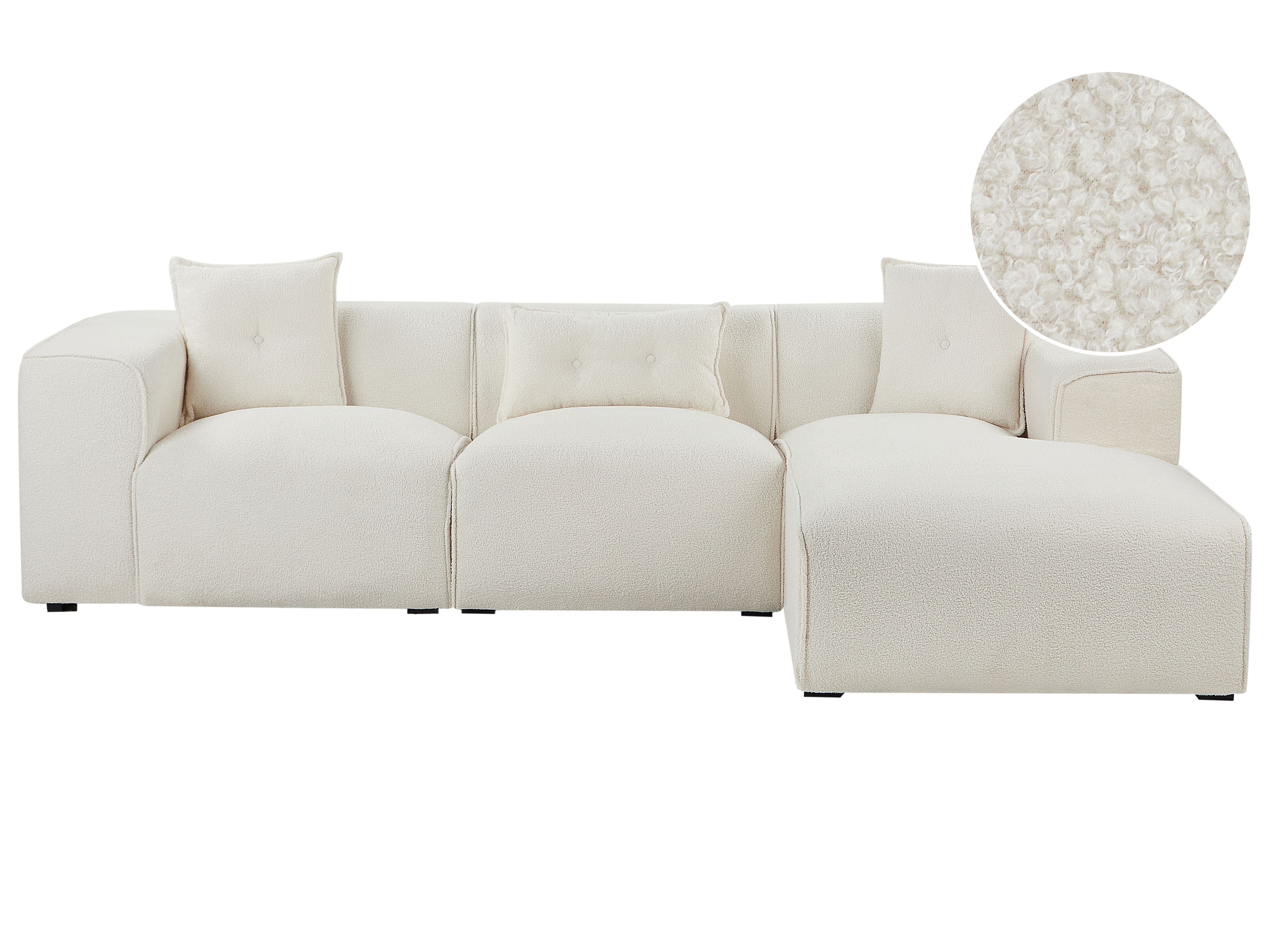 Corner Sofa 3 Seater DOLVA Boucle Off-White Left Hand