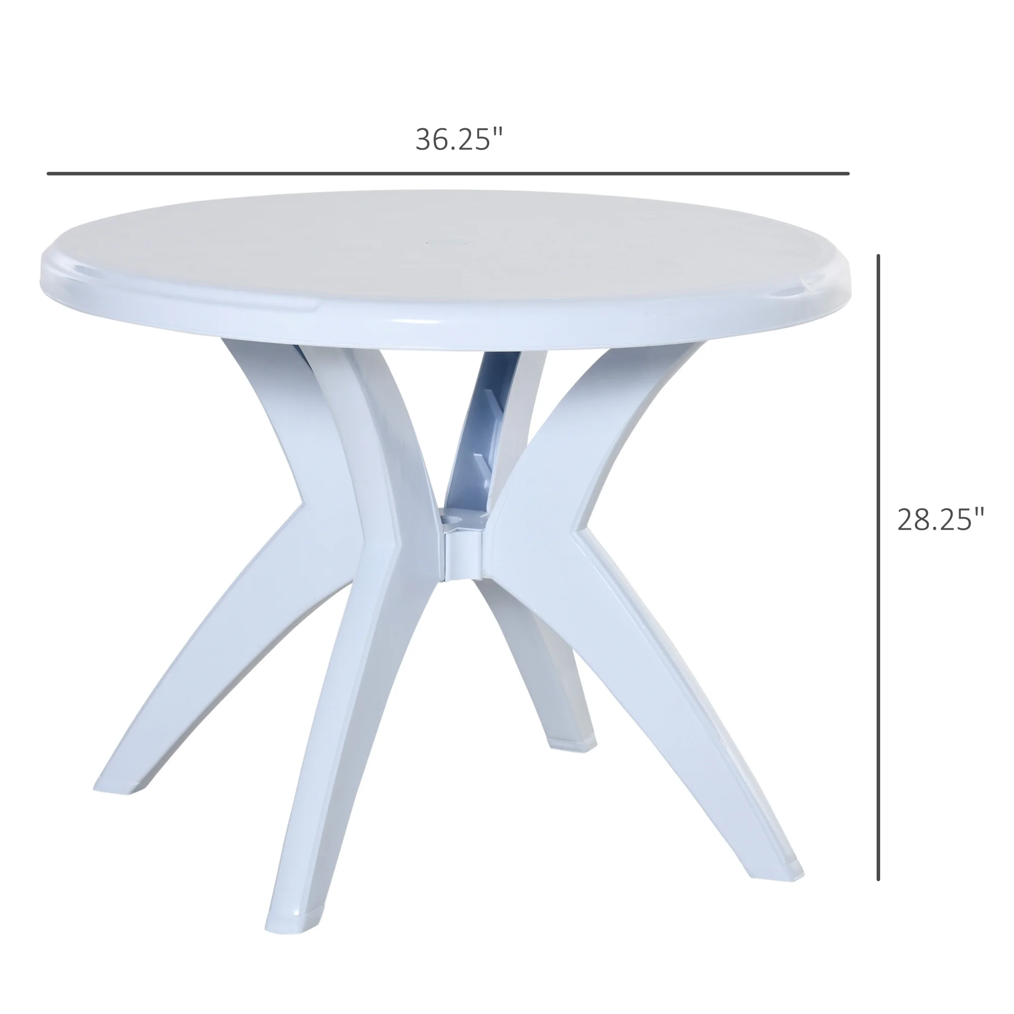 SKTPI Outdoor Plastic Dining Table w/ Umbrella Hole, Outdoor End Table, Patio Coffee Bistro Table for Indoor, Garden, Porch, Balcony, White - Image 2
