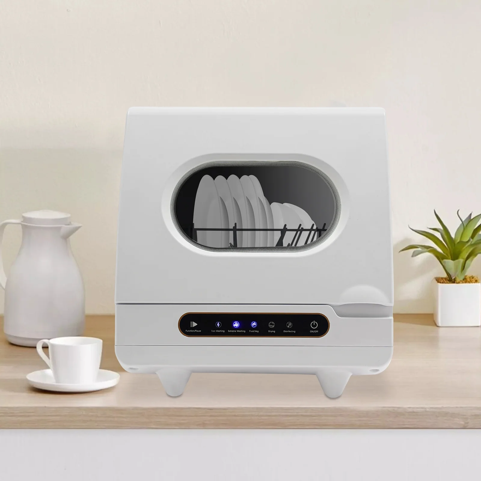 ToppiJoy Portable Countertop Dishwasher with 5 Washing Functions, Quick Wash, Sterilization & Energy-Saving Design �C Ideal for Small Kitchens, Apartments, and Family Homes