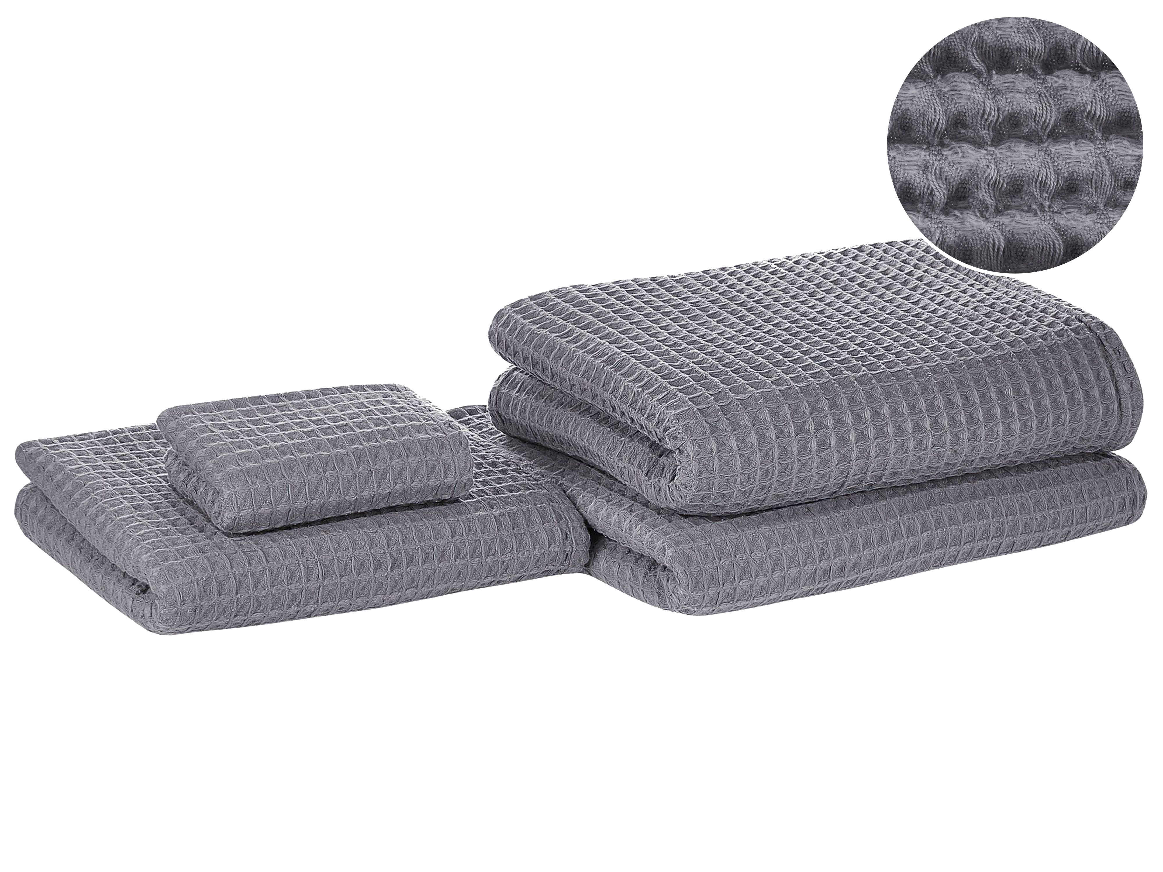 Set of 4 Towels AREORA Cotton Light Grey
