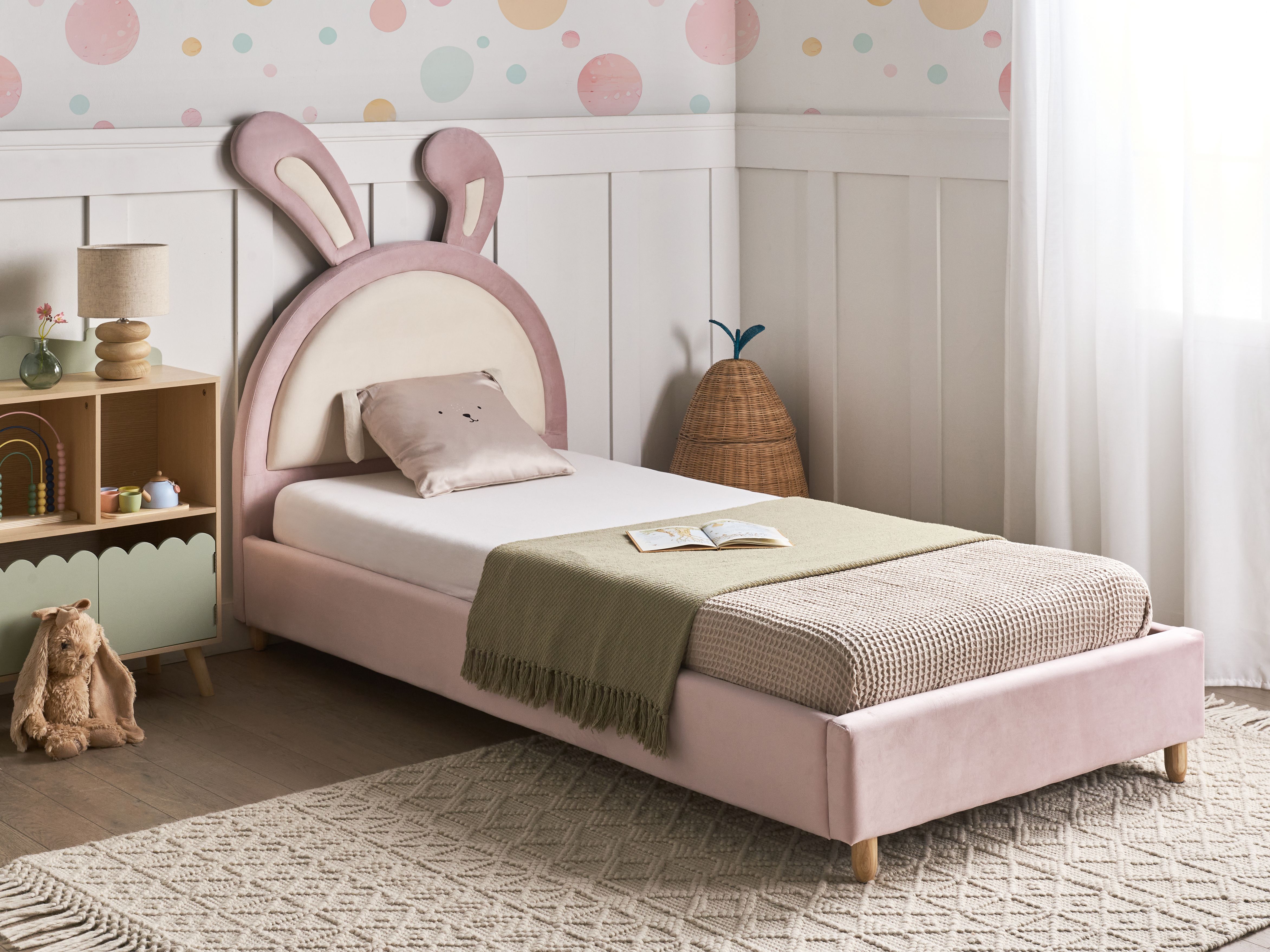 Kids Bed Rabbit Velvet LALLIAS 90 x 200 cm (EU Single) Pink
