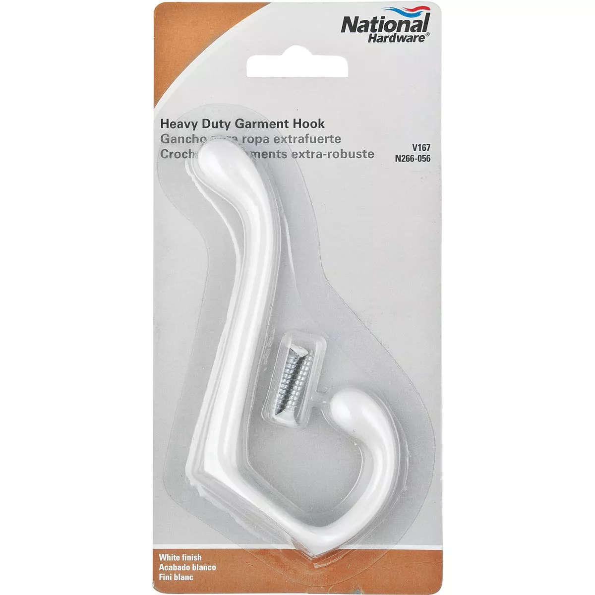 National Hardware Heavy-Duty White Coat and Hat Wardrobe Hook