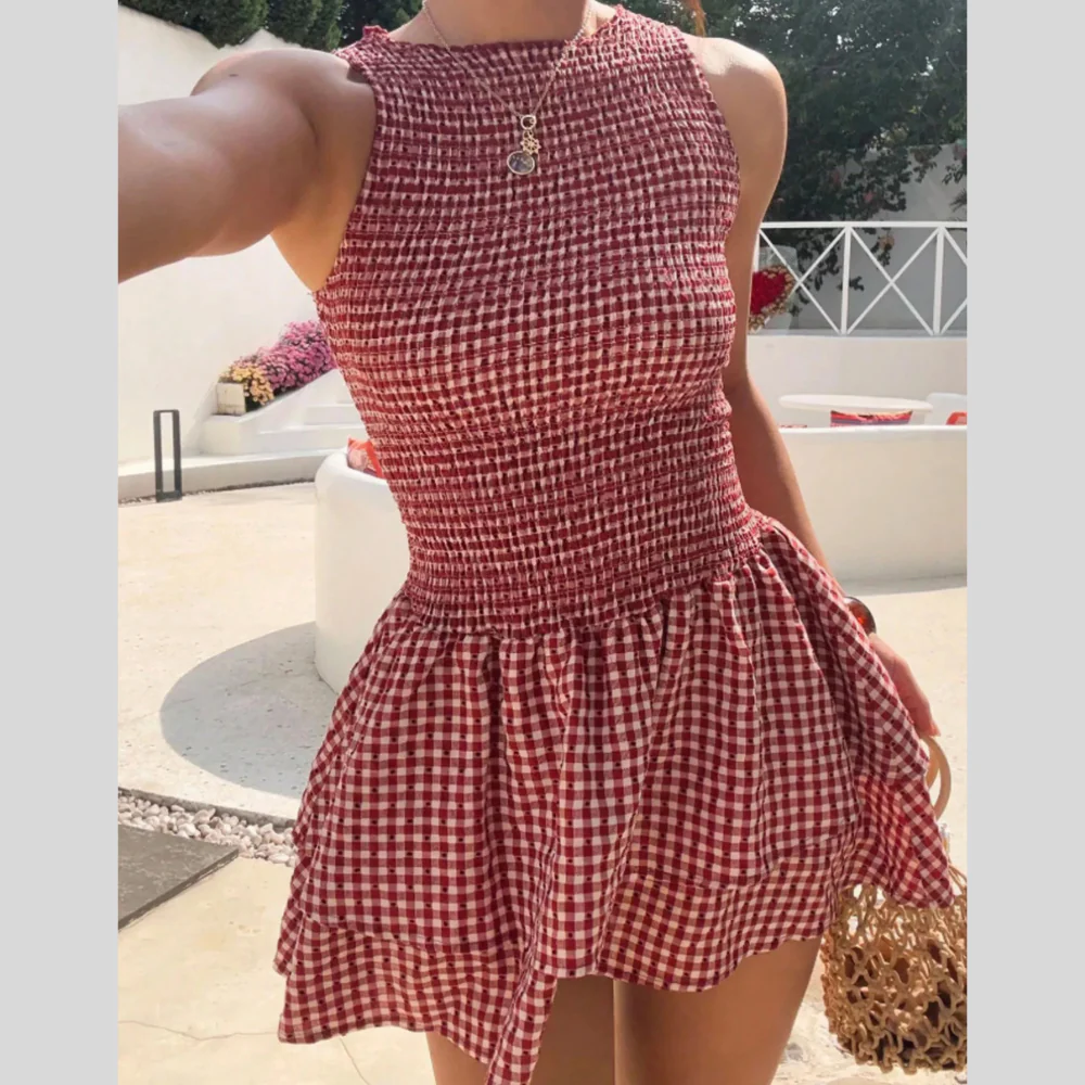 Gingham Smocked Mini Dress - ZKZOOK