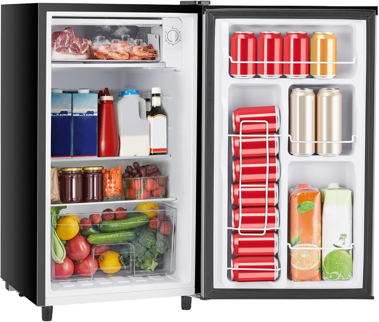 Sweetcrispy 3.2 Cu.Ft Mini Fridge with Freezer Small Refrigerator Single Door Adjustable Thermostat Energy-efficient Low Noise, Compact Fridge for Bedroom, Office, Dorm (Silver Door)