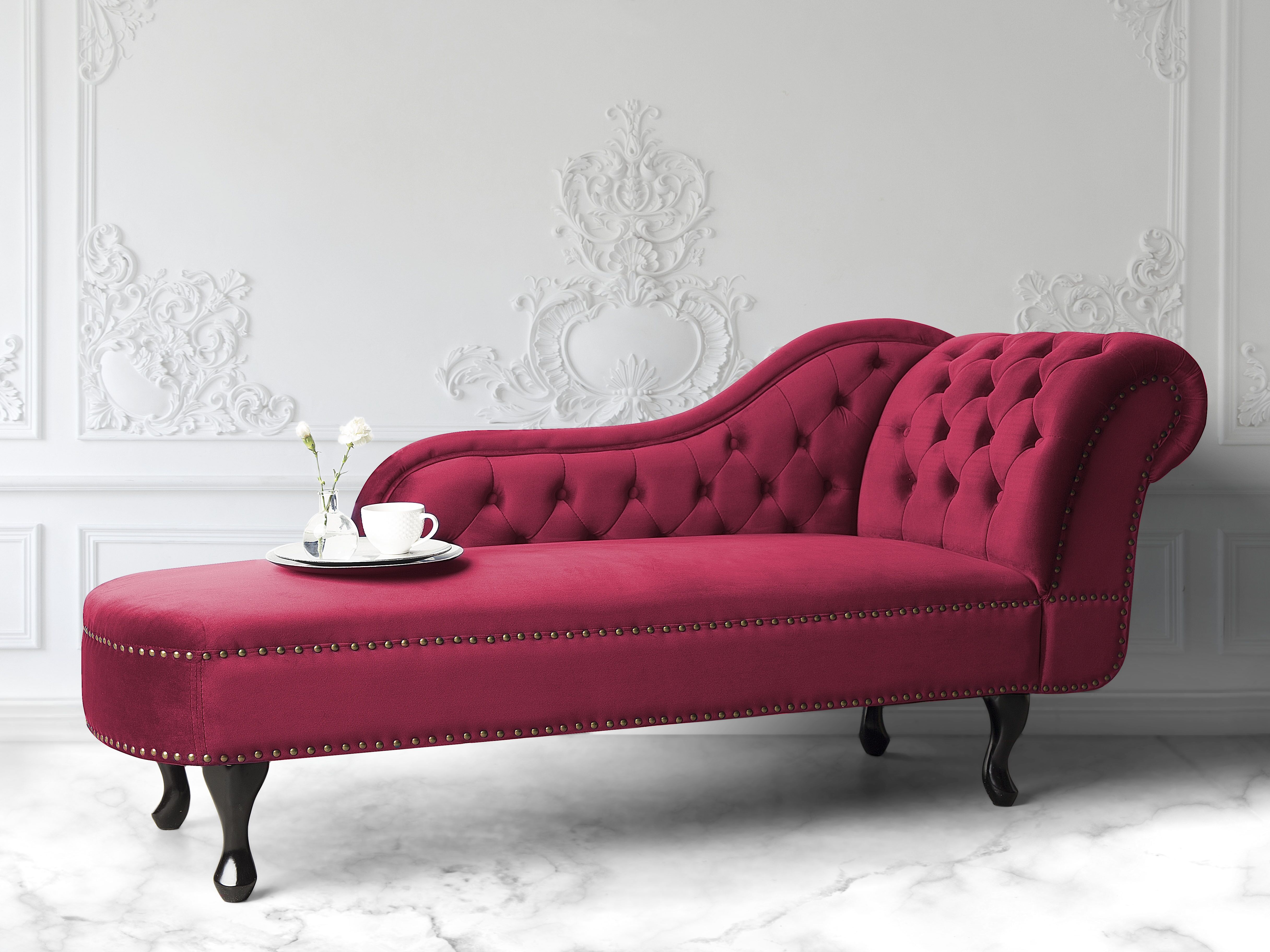 Right-Hand Chaise Lounge NIMES Velvet Dark Red