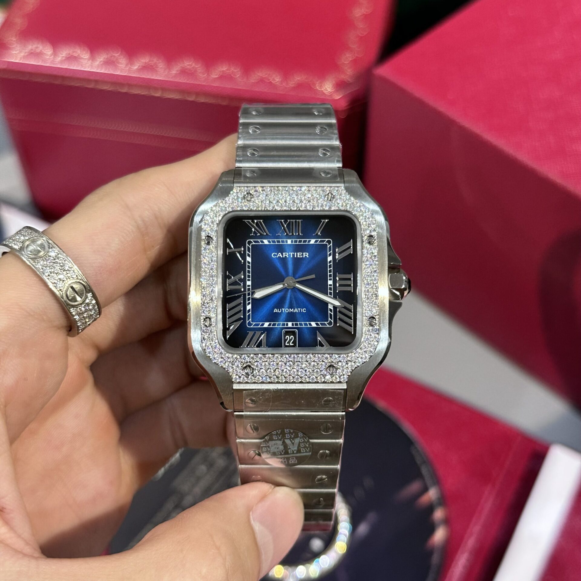 Cartier Replica Watch Santos Custom Moissanite Diamonds BV Factory 39.8mm - Top club