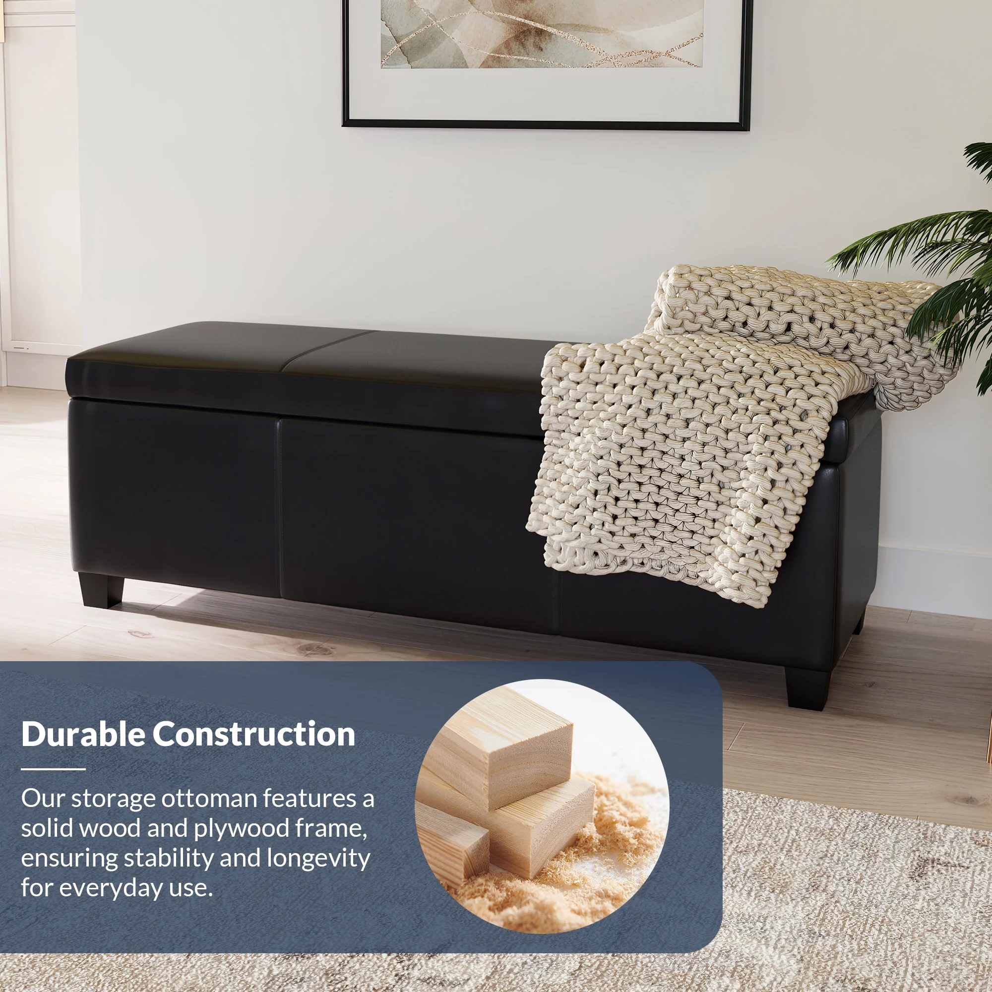 BELLEZE Storage Ottoman Bench Footstool - Amherst (Beige) - Image 24