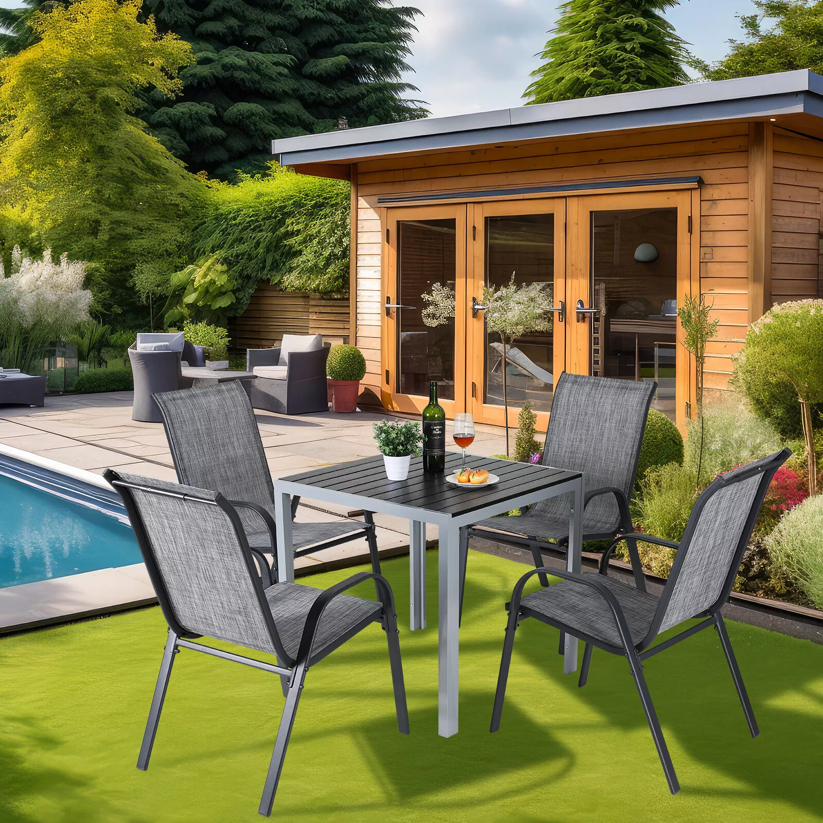 Arlopu 8Pcs Patio Dining Chairs Outdoor Stackable Armrest Chairs for Lawn Garden Backyard - Image 24