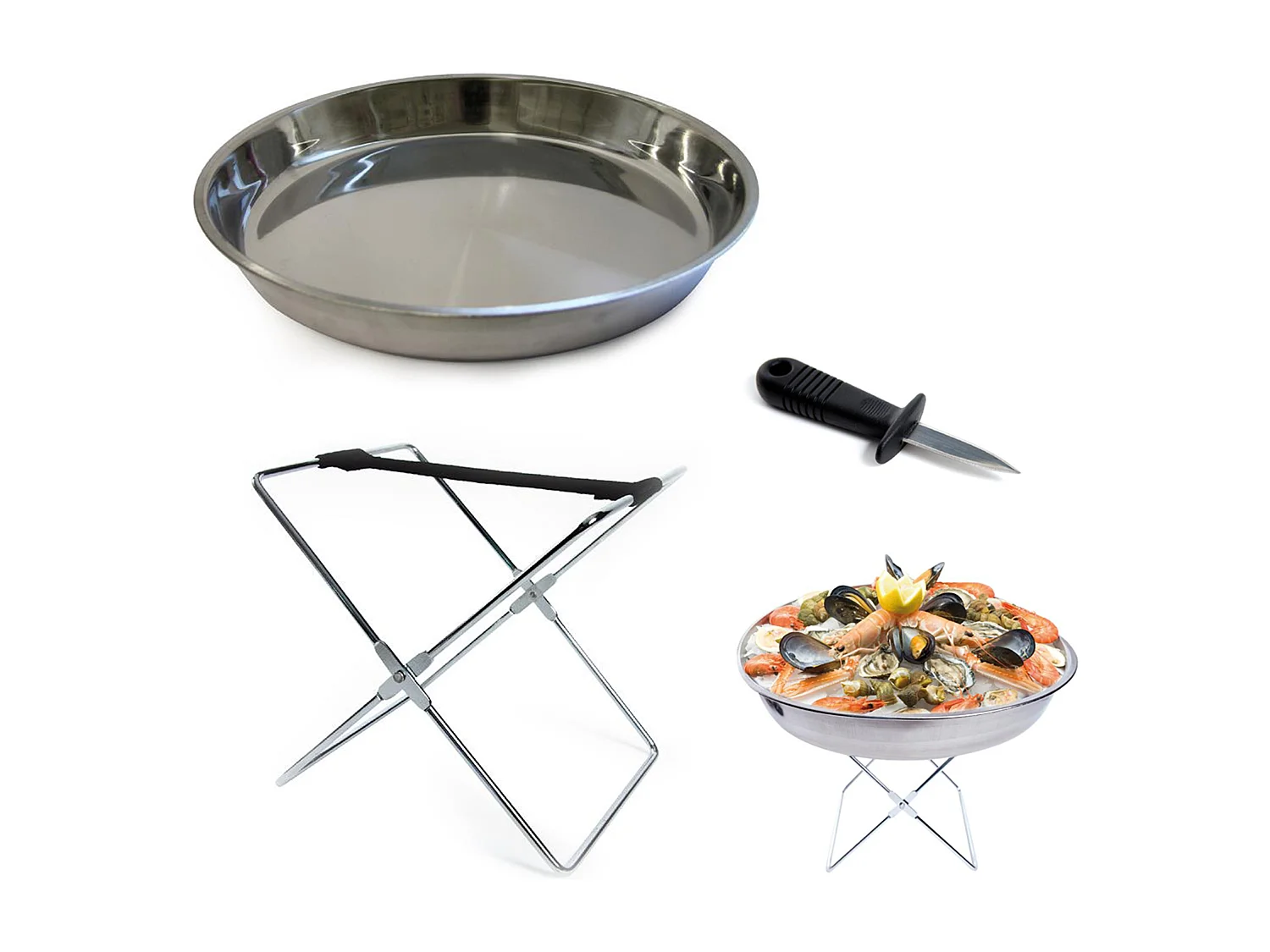 Plateau - COOK CONCEPT - Argent - Support Pliable et Couteau à Huîtres