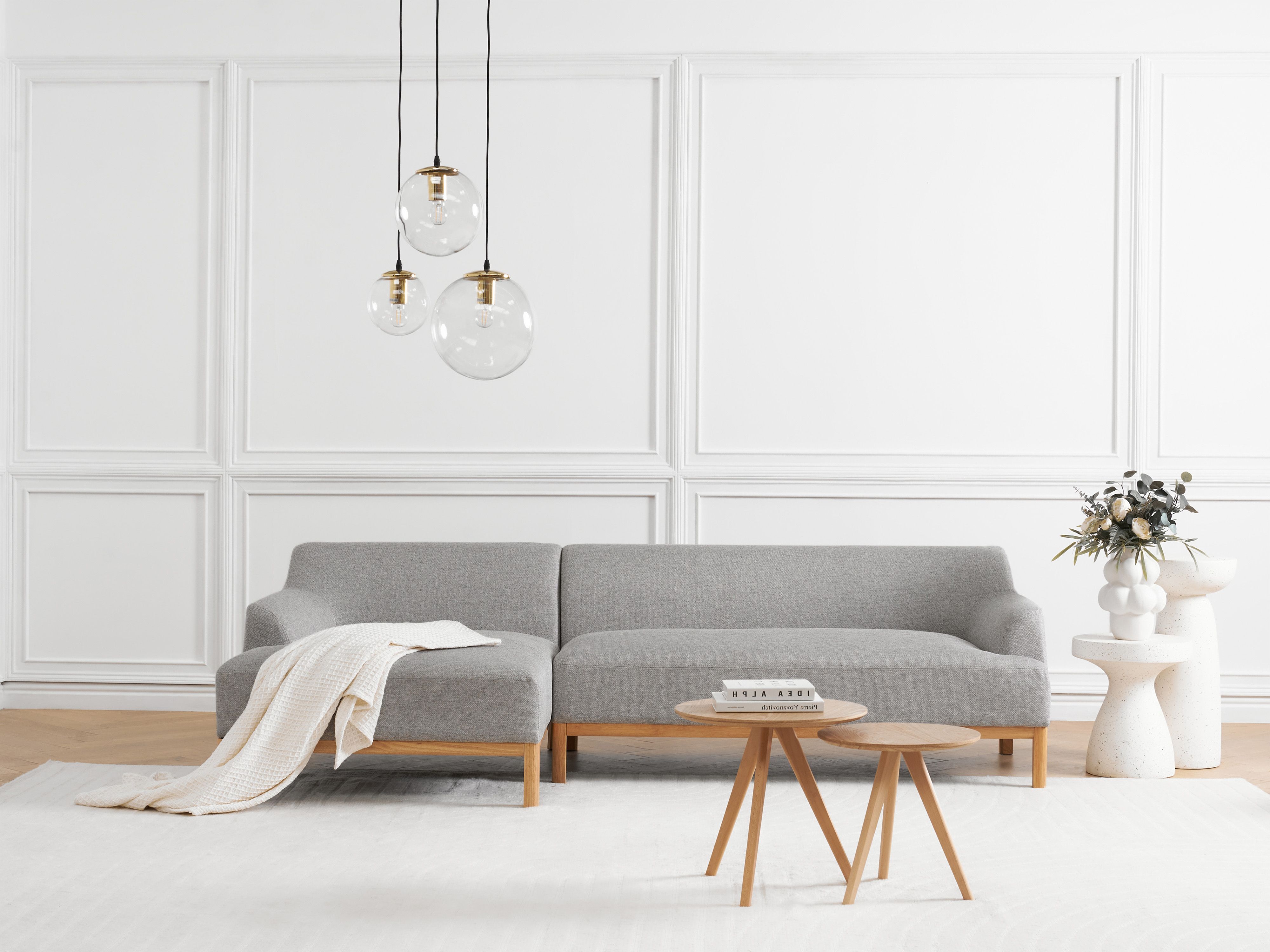 Corner Sofa 3 Seater SOSJO Fabric Light Grey Right Hand
