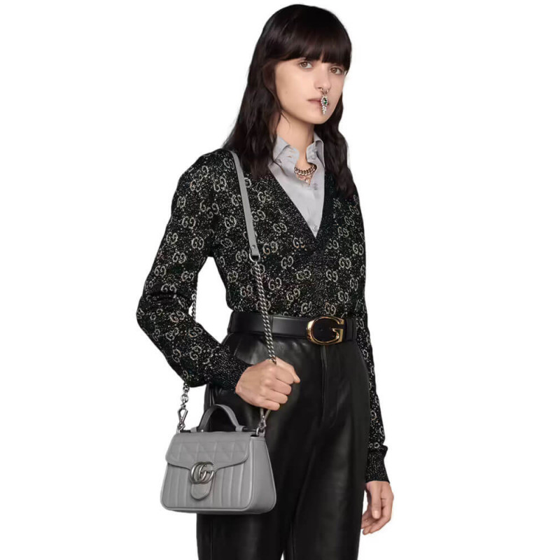Replica Gucci Gg Marmont Grey Matelasse Leather Mini Top Handle Bag 5835711:1High-quality replica