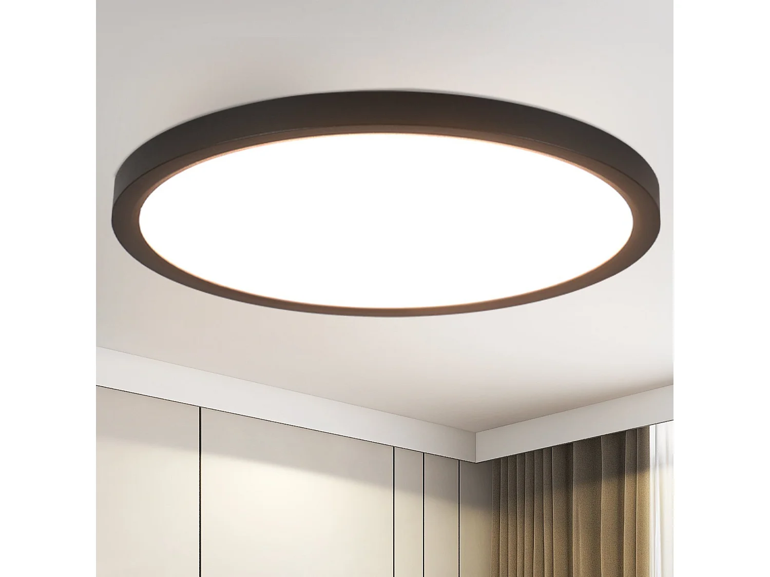NETTLIFE Plafonnier LED Plat Noir 4000K Chambre 24W Salle de Bain Couloir Ronde pour Cuisine