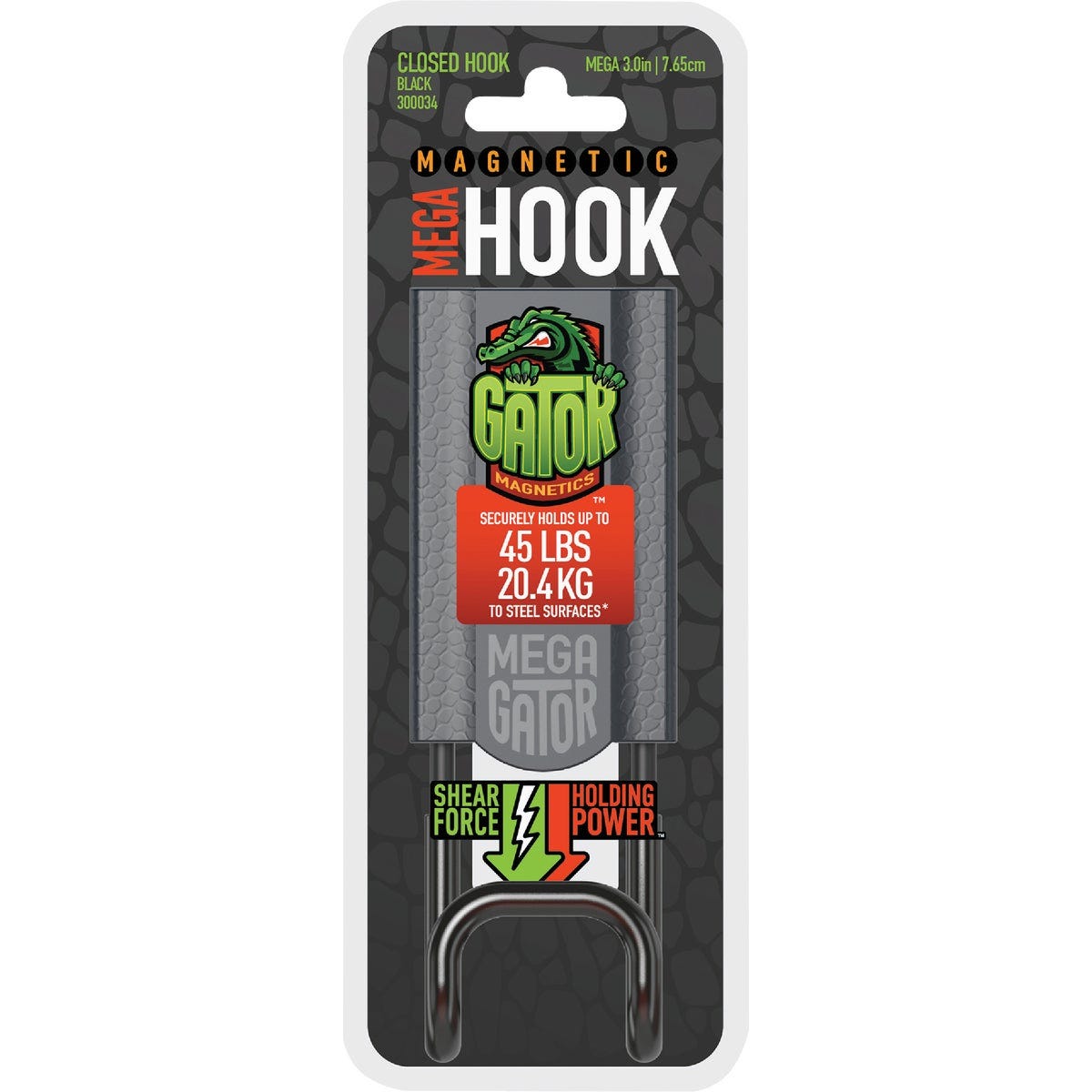 Gator Magnetics MEGA 3 In. Black Closed Magnetic Hook, 45 Lb. Capacity