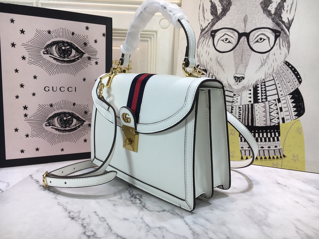 Replica Gucci Ophidia Small Top Handle Bag With Web Black/White1:1High-quality replica