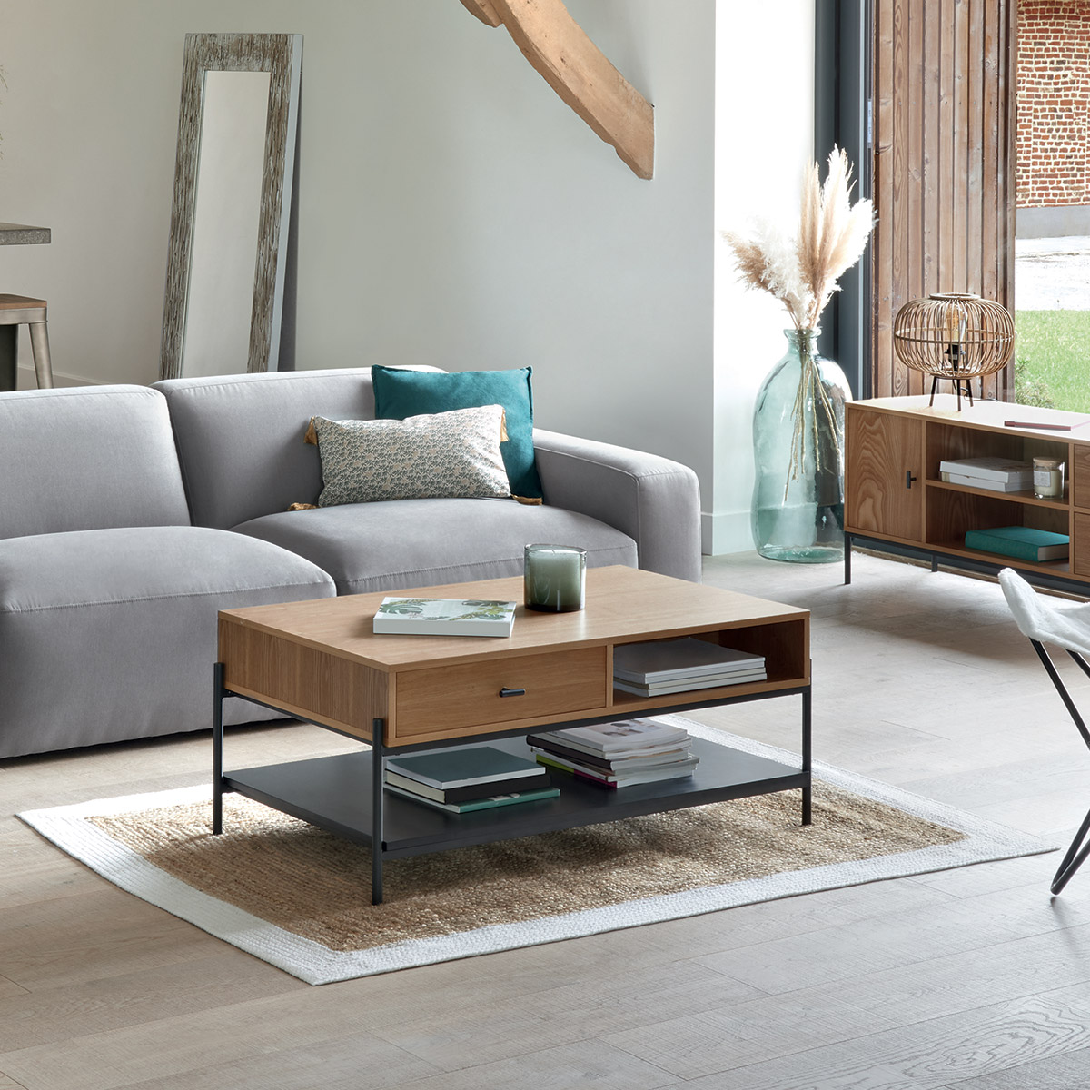 Rug, jute with white edge Jute, White, 120x170 cm